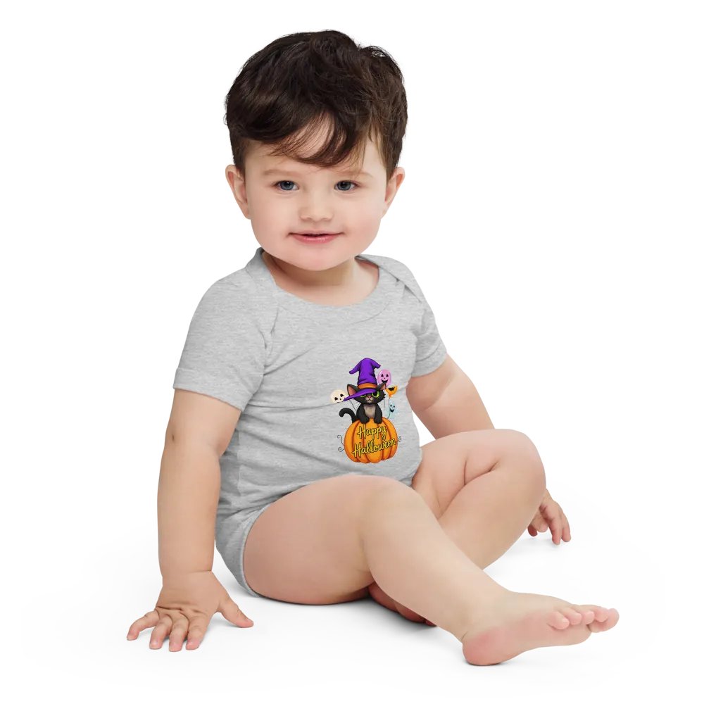 Witchy Sitting Pumpkin Cat Baby Romper Onesie product image (4)