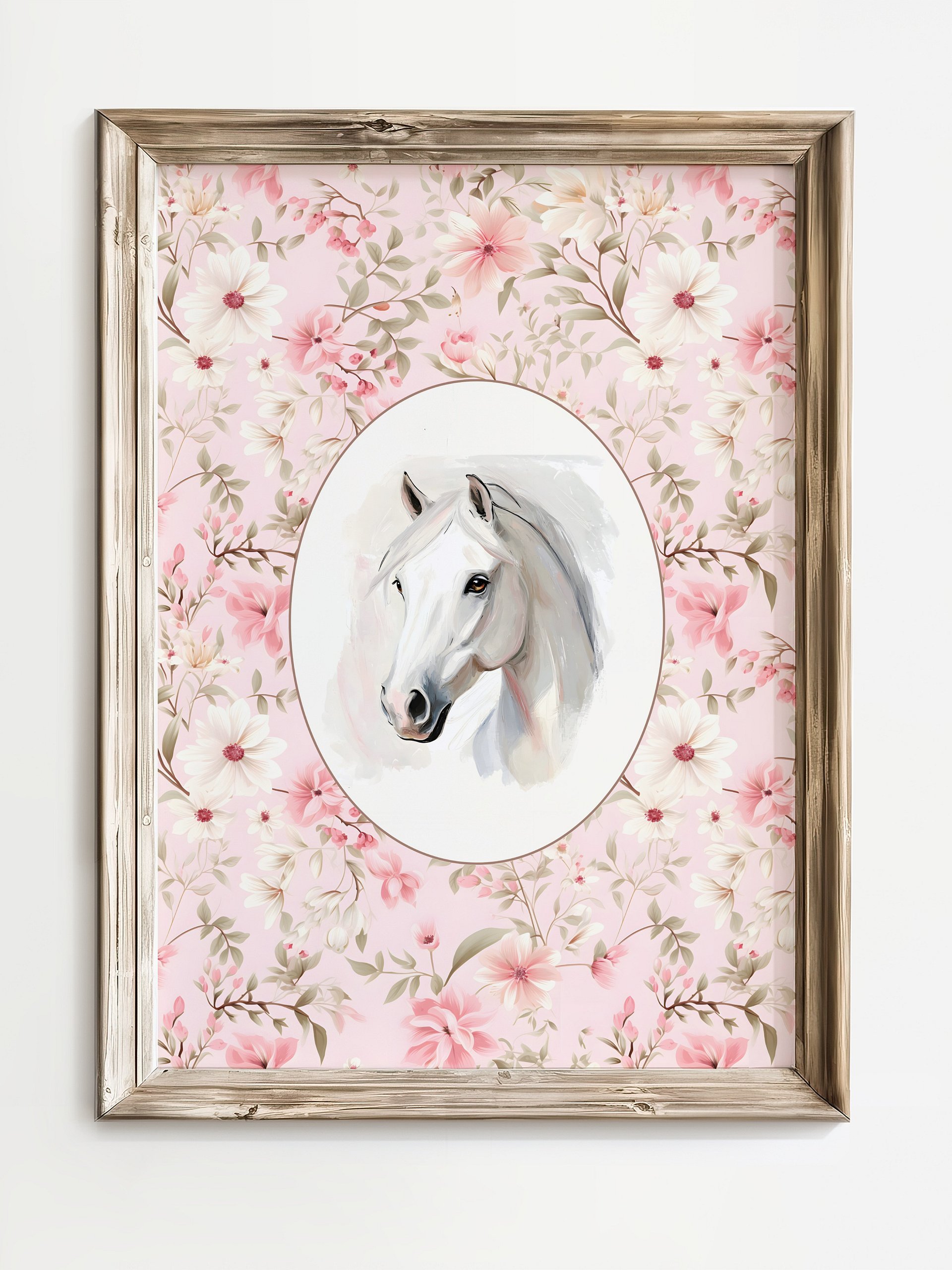 Horse on Pink Floral Pattern Nursery and Home Decor product image (1)