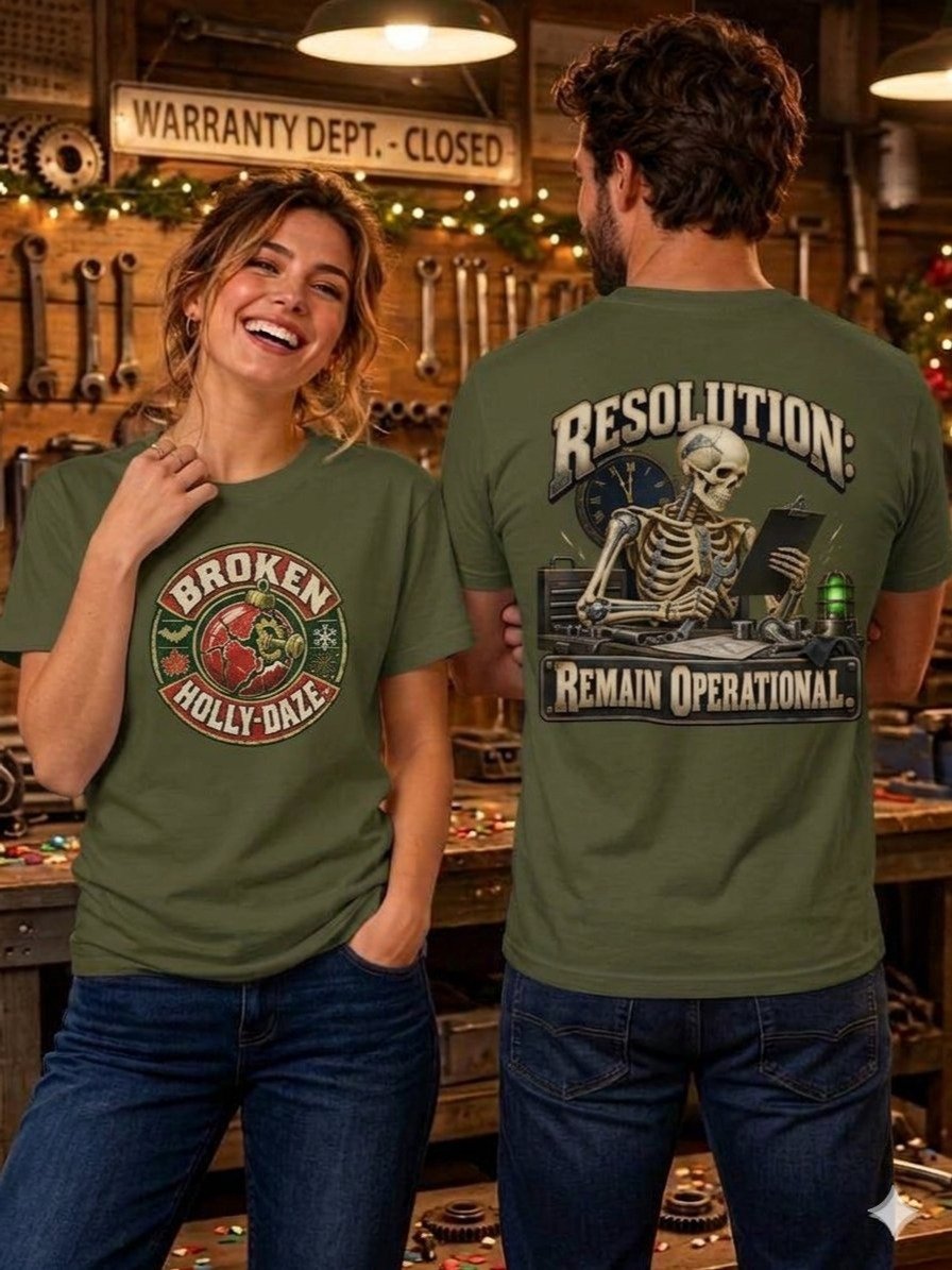 Funny New Year Shirt — Resolution: Remain Operational Skeleton Tee | Broken Holly-Daze™ product image (1)