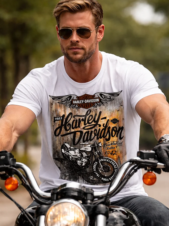 Harley Davidson Vintage Motorcycle T-Shirt | 1947 Knucklehead Bobber Design | Retro Biker Graphic Tee product image (16)