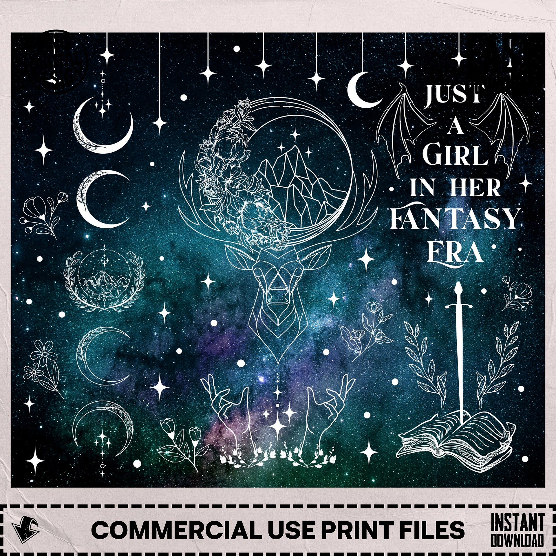 Girl In Her Fantasy Era Witchy Assassin Line Art Galaxy 20oz Straight Tumbler Sublimation PNG, Bookish Smut Reader, Instant Digital Download product image (6)