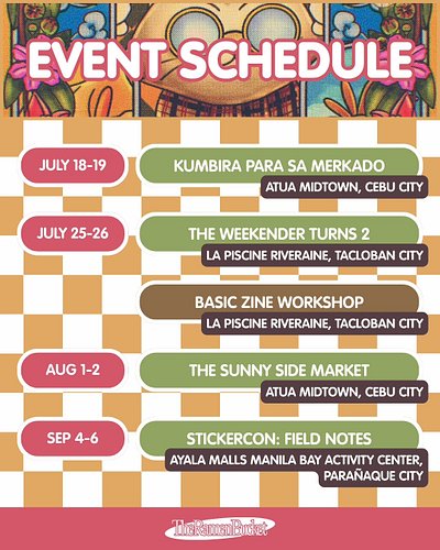 🌈 UPDATED EVENT SCHEDULE! 🌈

🌈 JULY 18-19 - Kumbira Para Sa Merkado
🌈 JULY 25-26 - The Weekender Turns 2 Creative Festival
🌈 ...