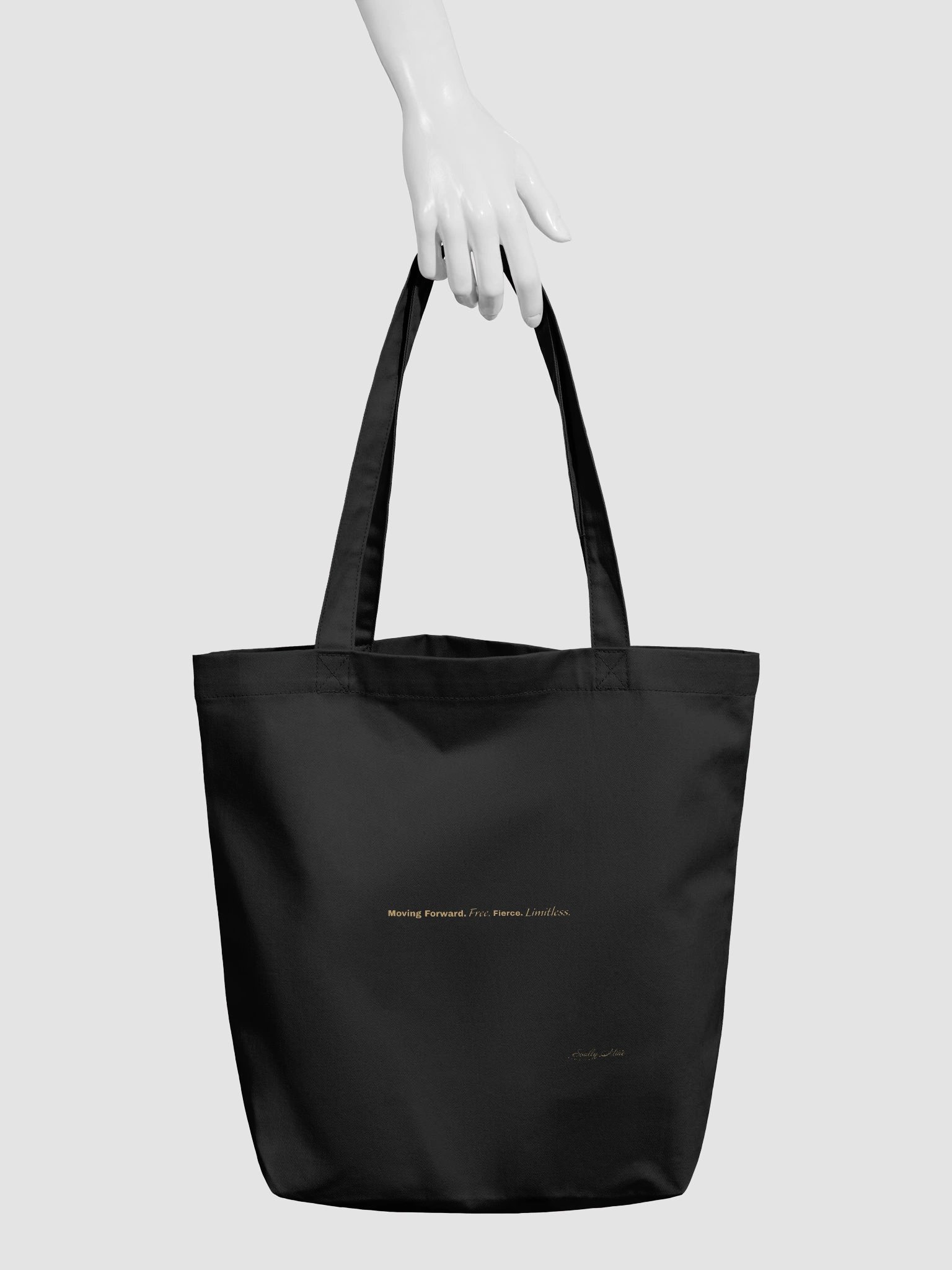 Soully Mine- GOLD PRINT Moving Forward. Free. Fierce. Limitless Tote Bag in Black product image (4)