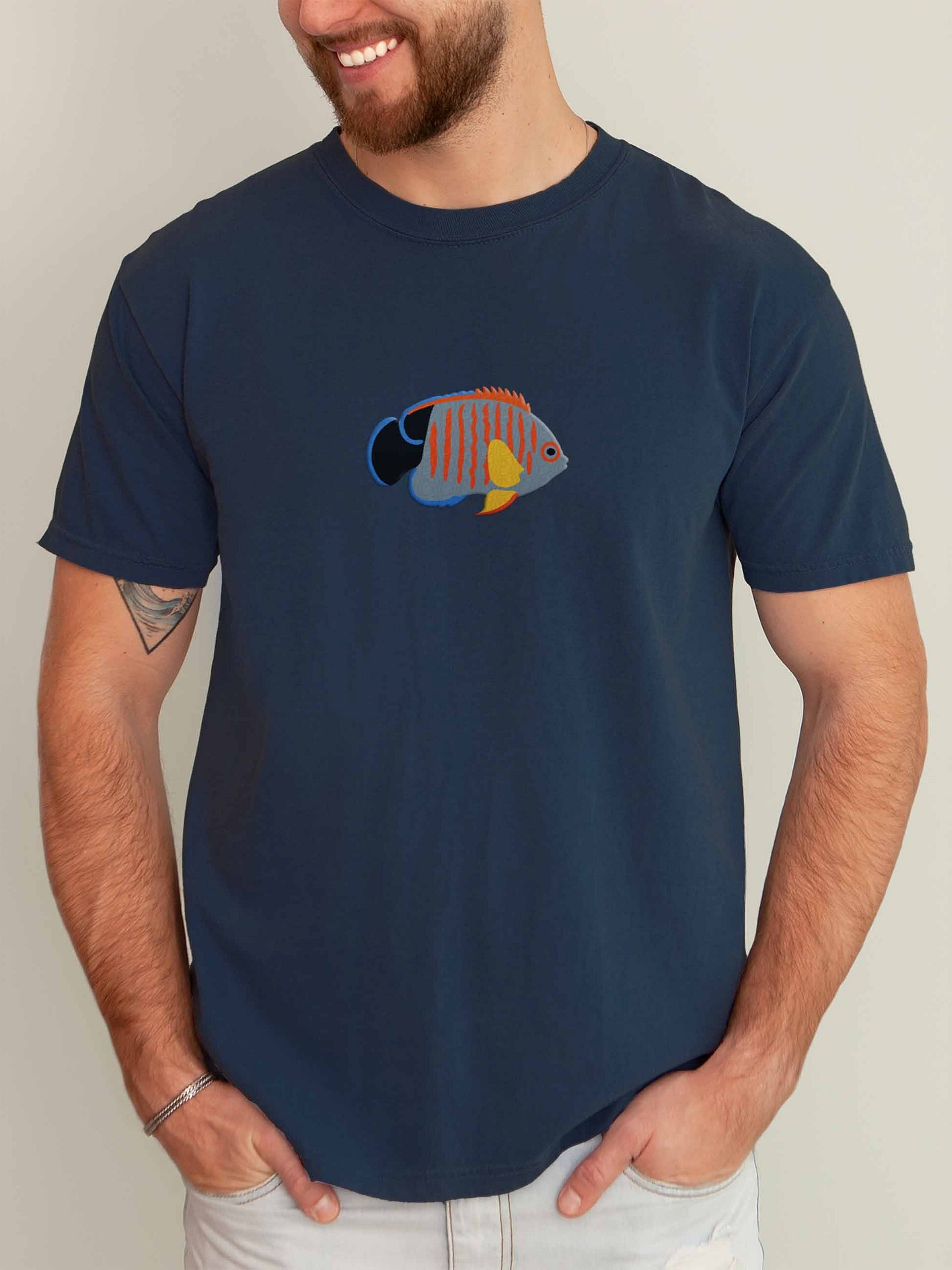 Eibli Angelfish Embroidered Shirt | Orange-Lined Dwarf Angelfish Reef Fish Tee | Saltwater Aquarium Apparel product image (2)