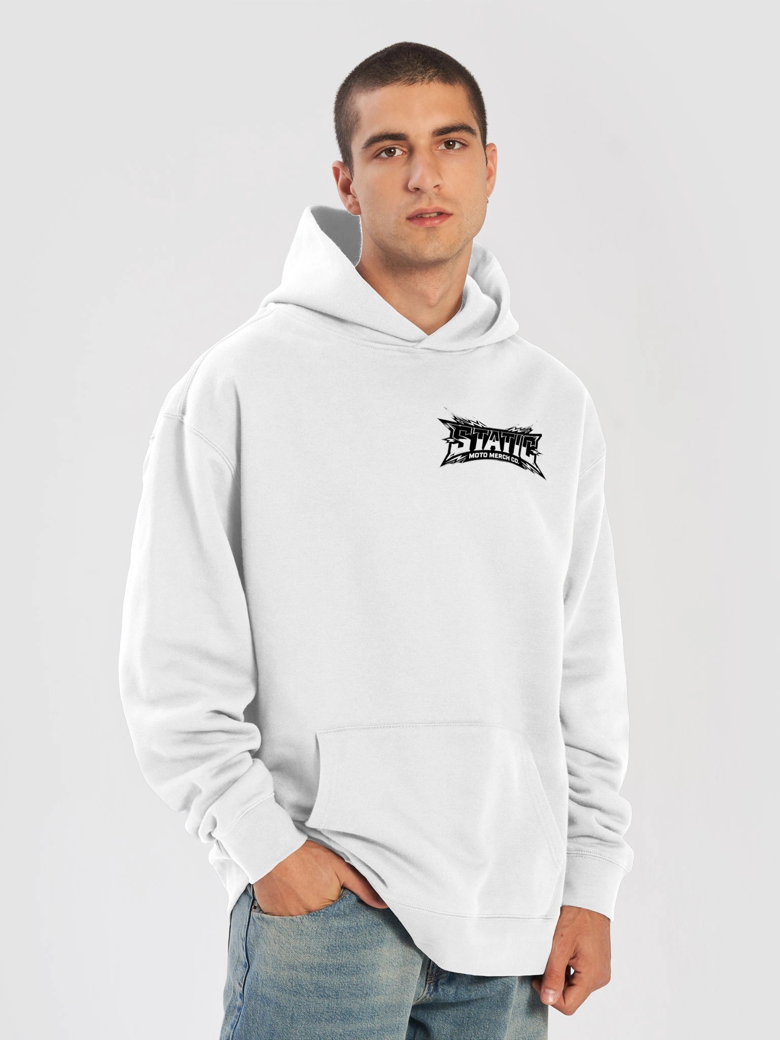 white unisex hoodie with black logo product image (7)