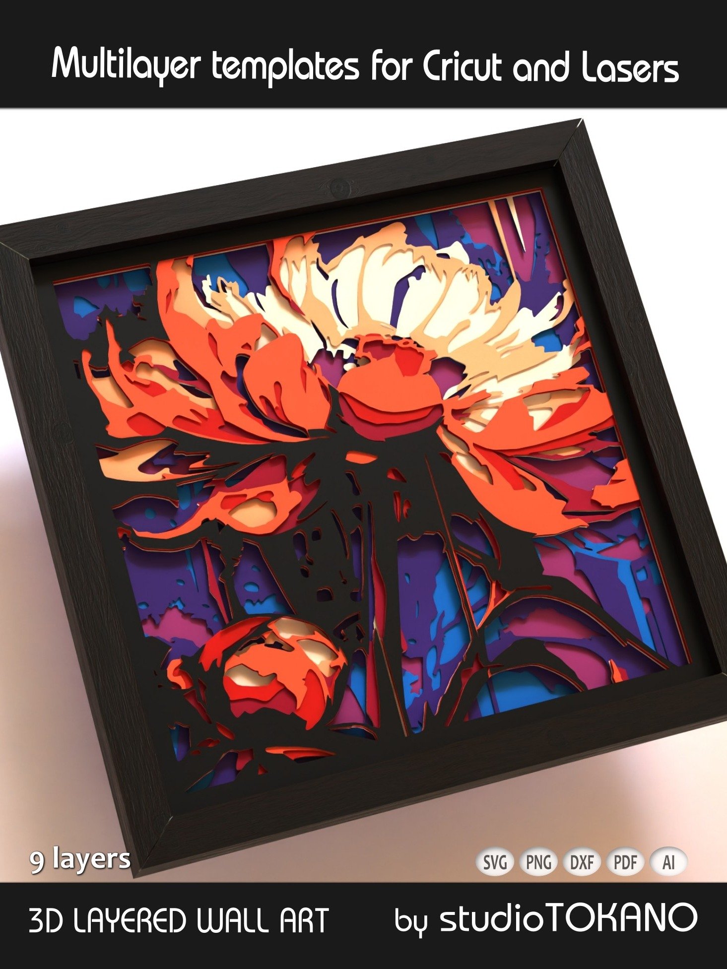 Asian Floral Shadow box SVG product image (4)