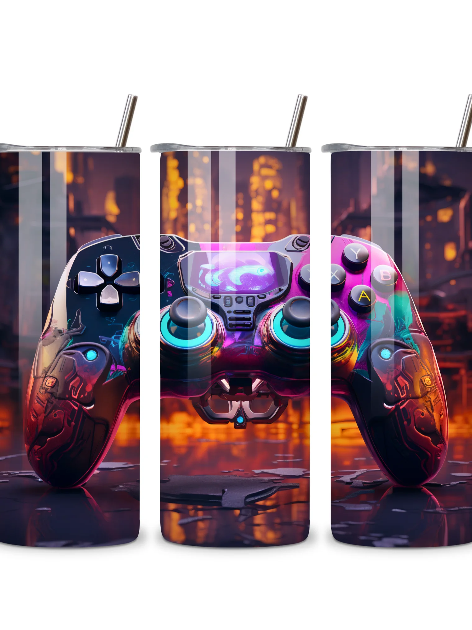 Gamer Vibes 20oz Skinny Tumbler with Metal Straw – Futuristic Neon Controller Design – Double-Walled Insulated Stainless Steel Tumbler for Hot & Cold Drinks, Gift for Gaming Enthusiasts product image (4)