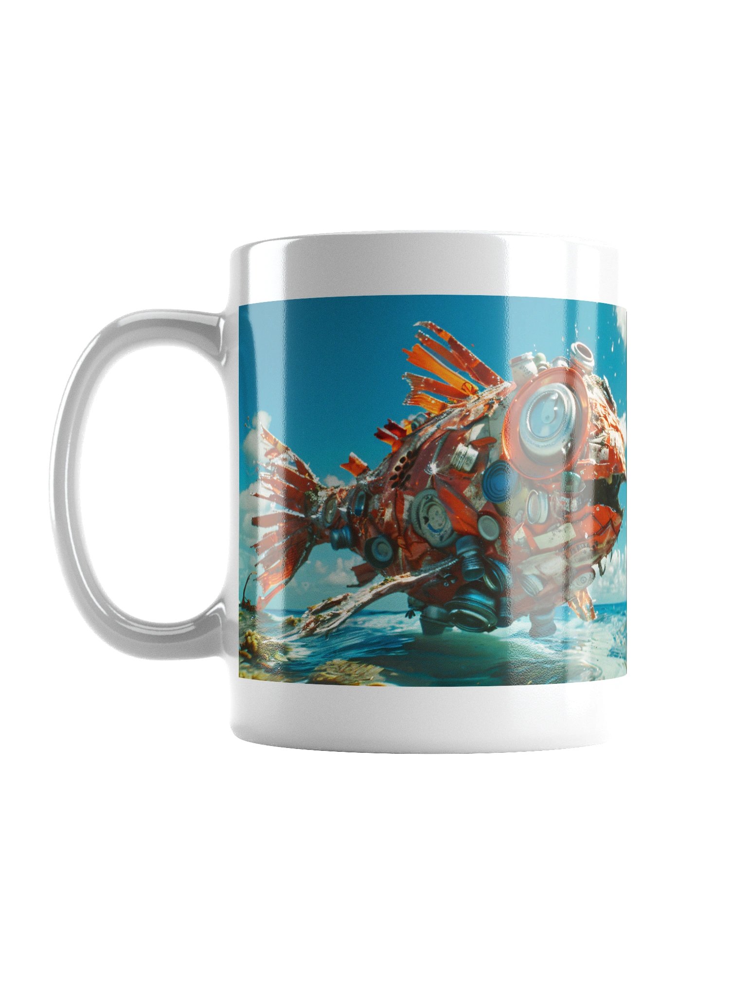 Surreal Marine Debris Ocean Pollution Fish Coffee Mug product image (1)
