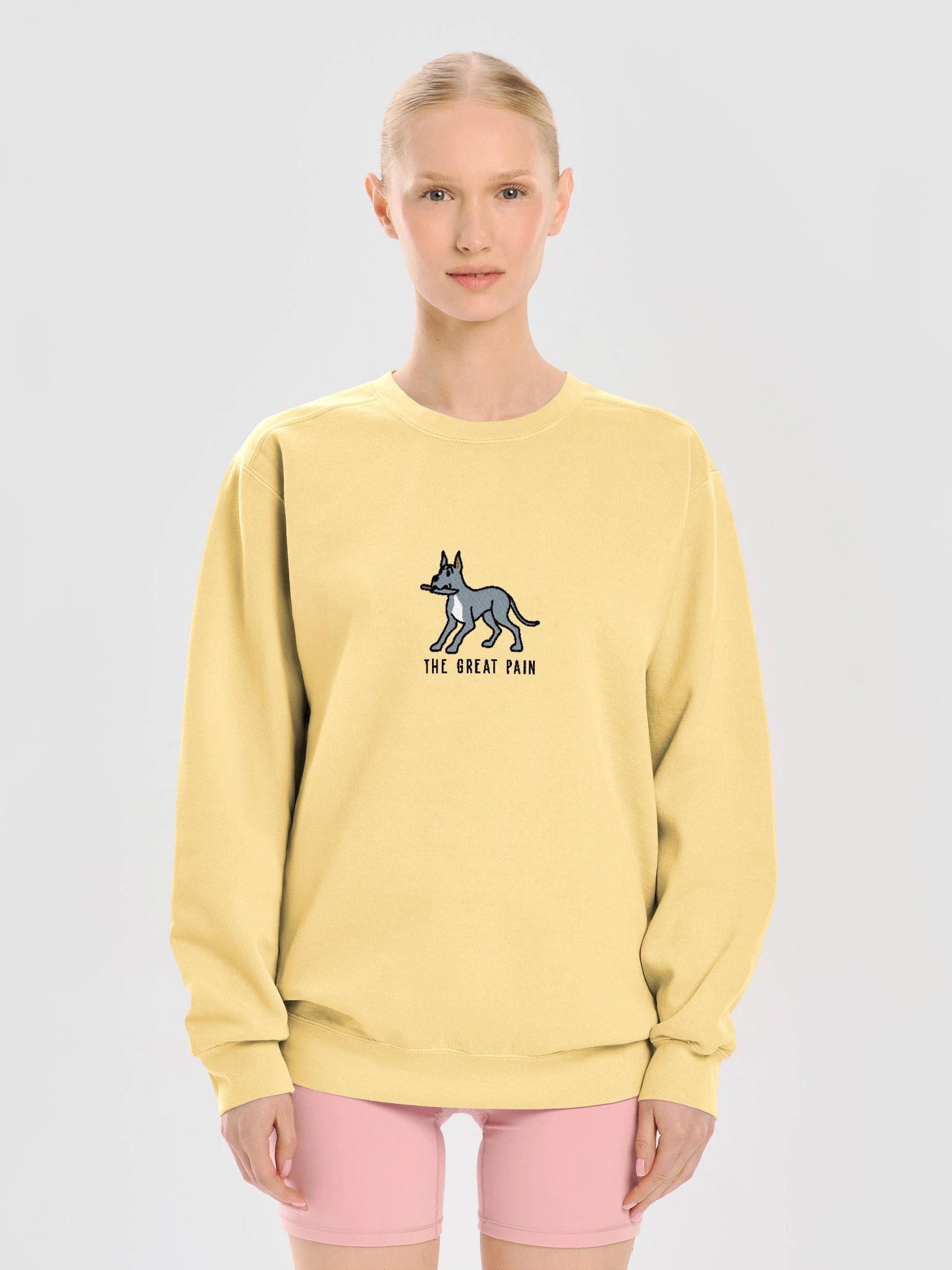 The Great Pain Funny Chibi-Style Embroidered Premium Sweatshirt for Great Dane(Blue, Cropped Ears) Owners product image (45)
