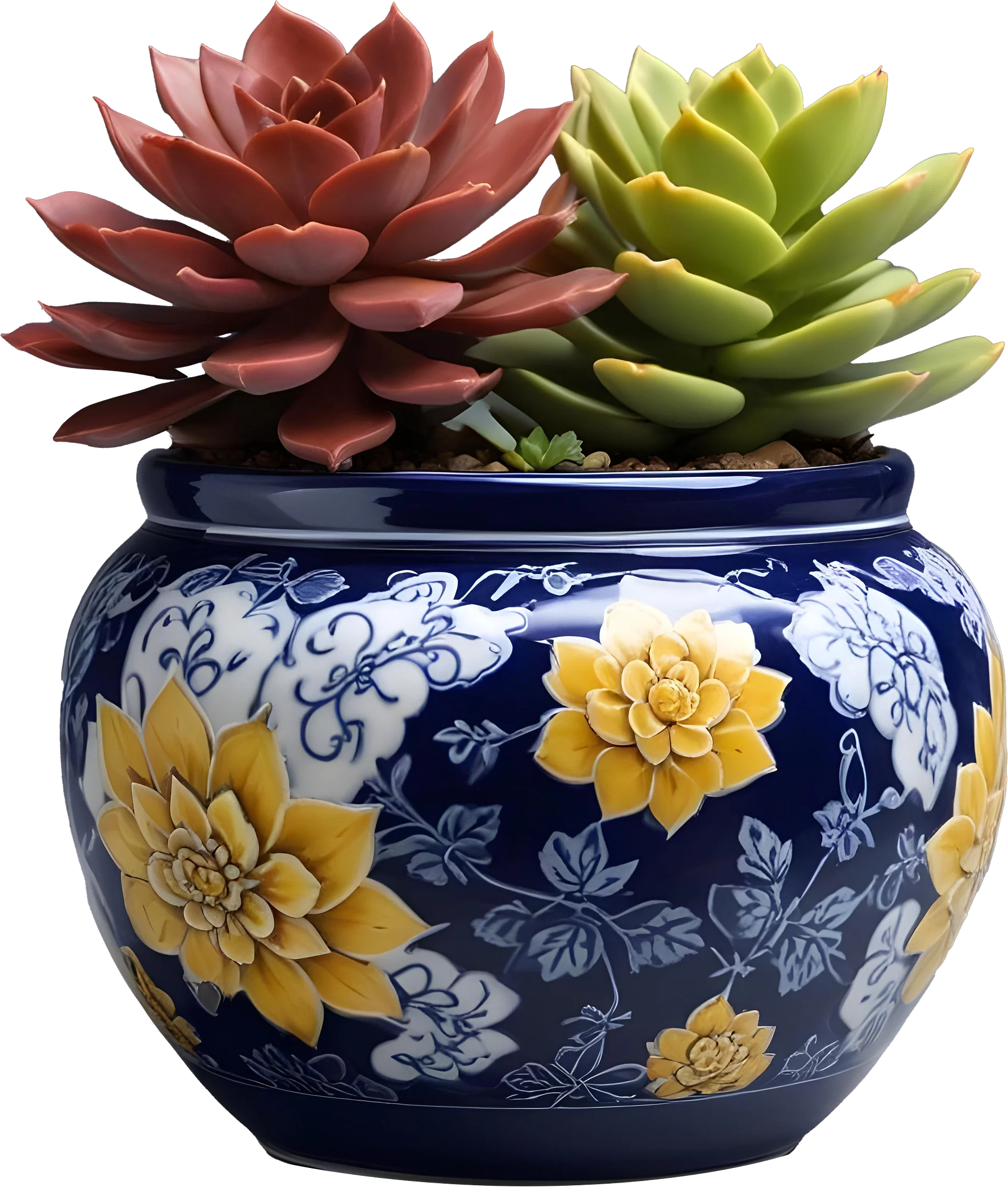 Chinese Porcelain Pot with Yellow Floral Motif PNG product image (1)
