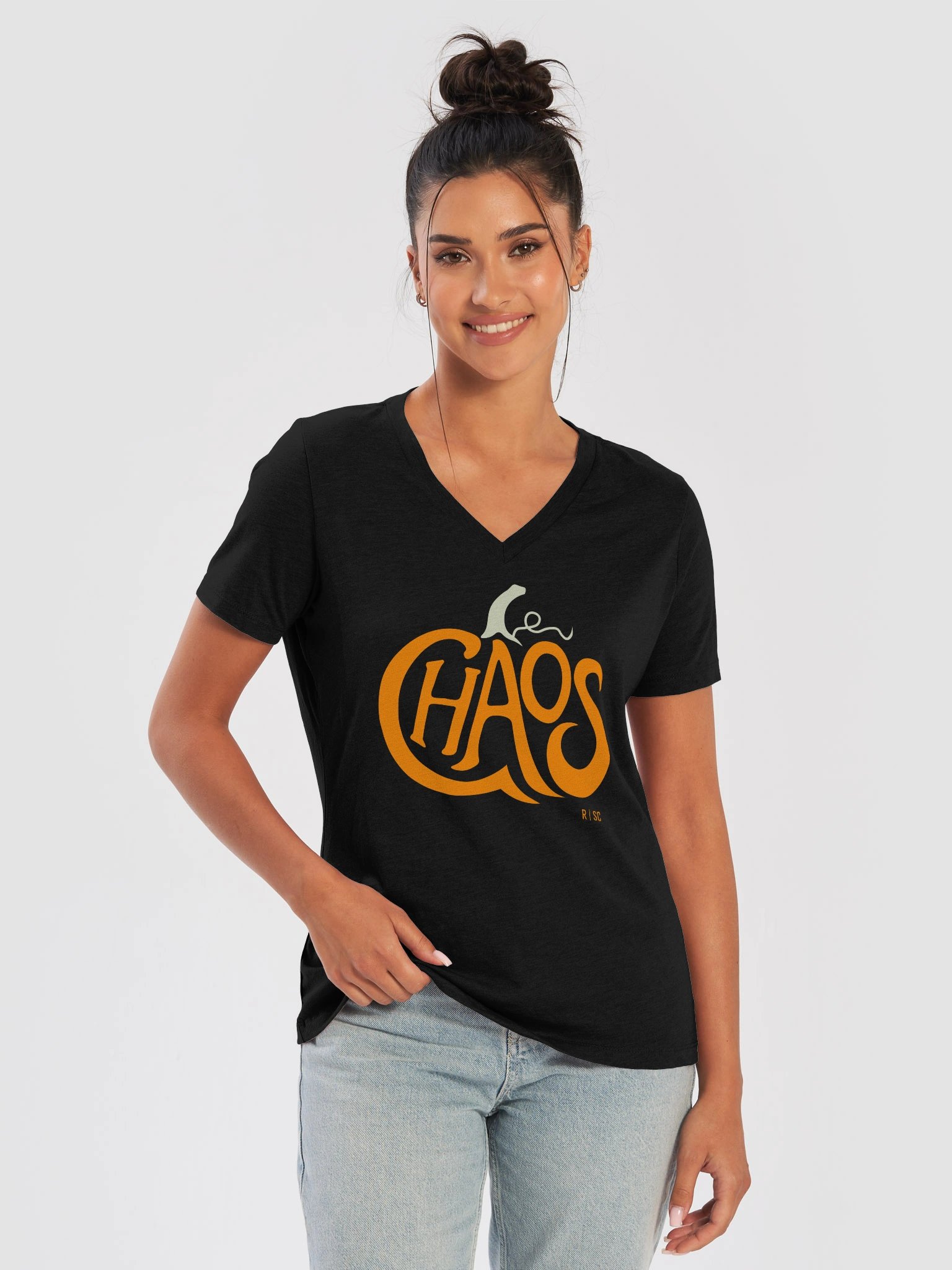 Chaos Pumpkin V-Neck Tshirt product image (9)