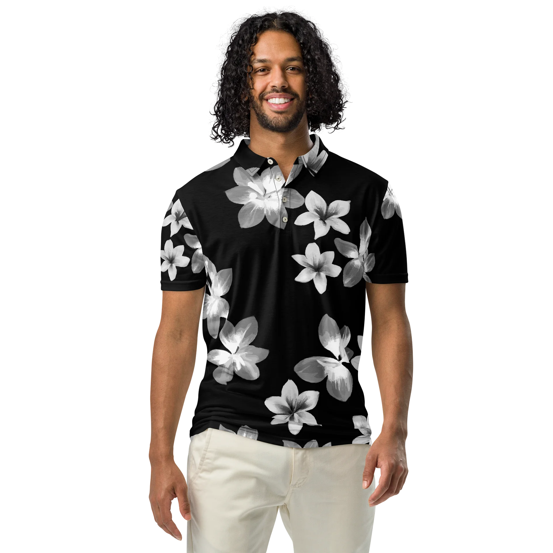 Volcanic Ash - Caribbean Soufriere Flower Print | Men's Slim Fit Polo Shirt product image (3)
