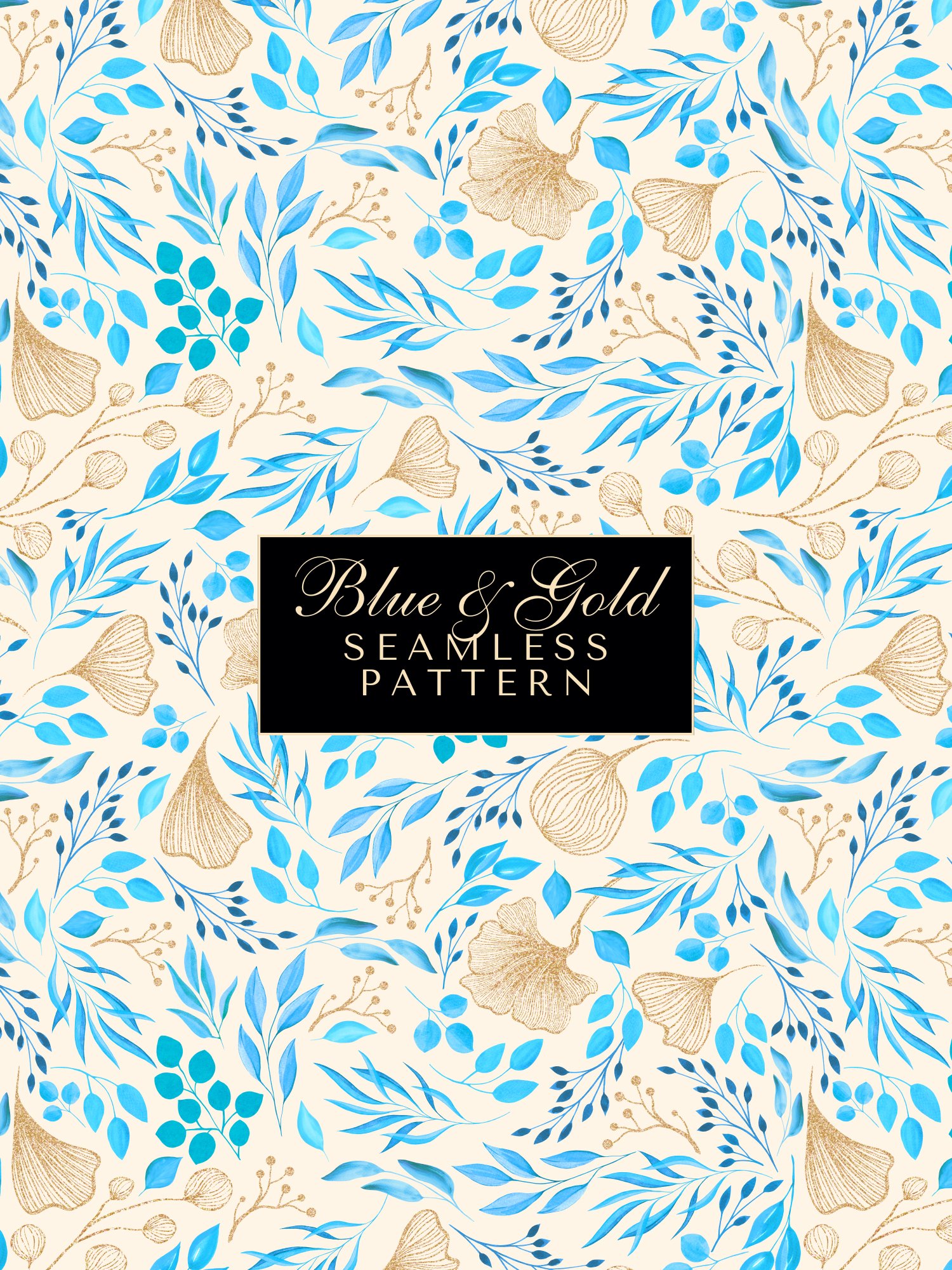 Blue & Gold Premium Watercolor Single Seamless Pattern No3 product image (1)