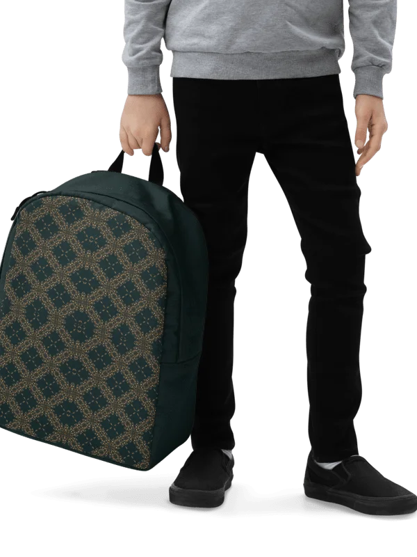 Dark Green Gold Pattern Backpack Elegant Minimalist Bag product image (11)