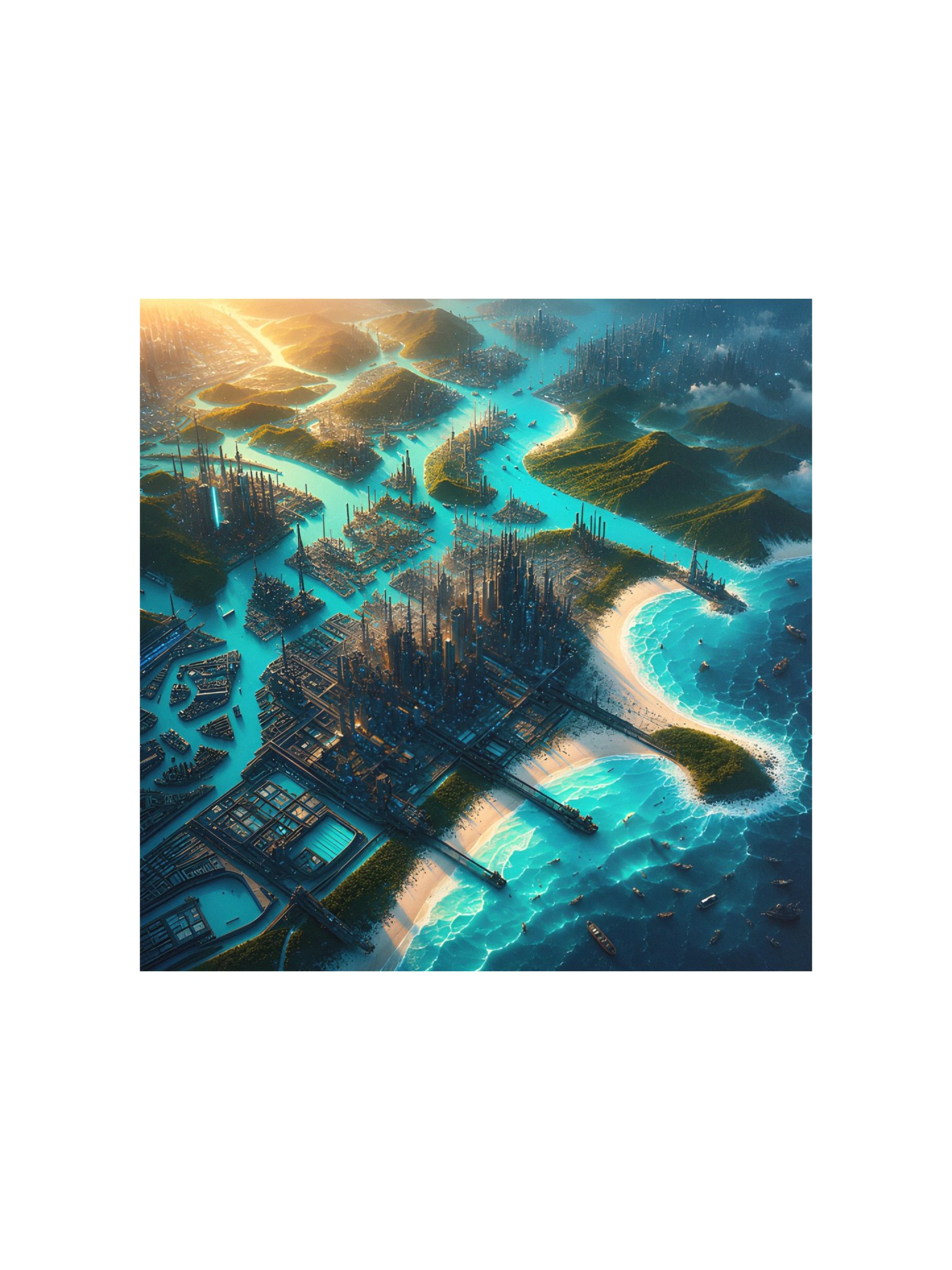 Futuristic Coastal City Art Print | Sci-Fi Ocean Metropolis Wall Decor product image (2)