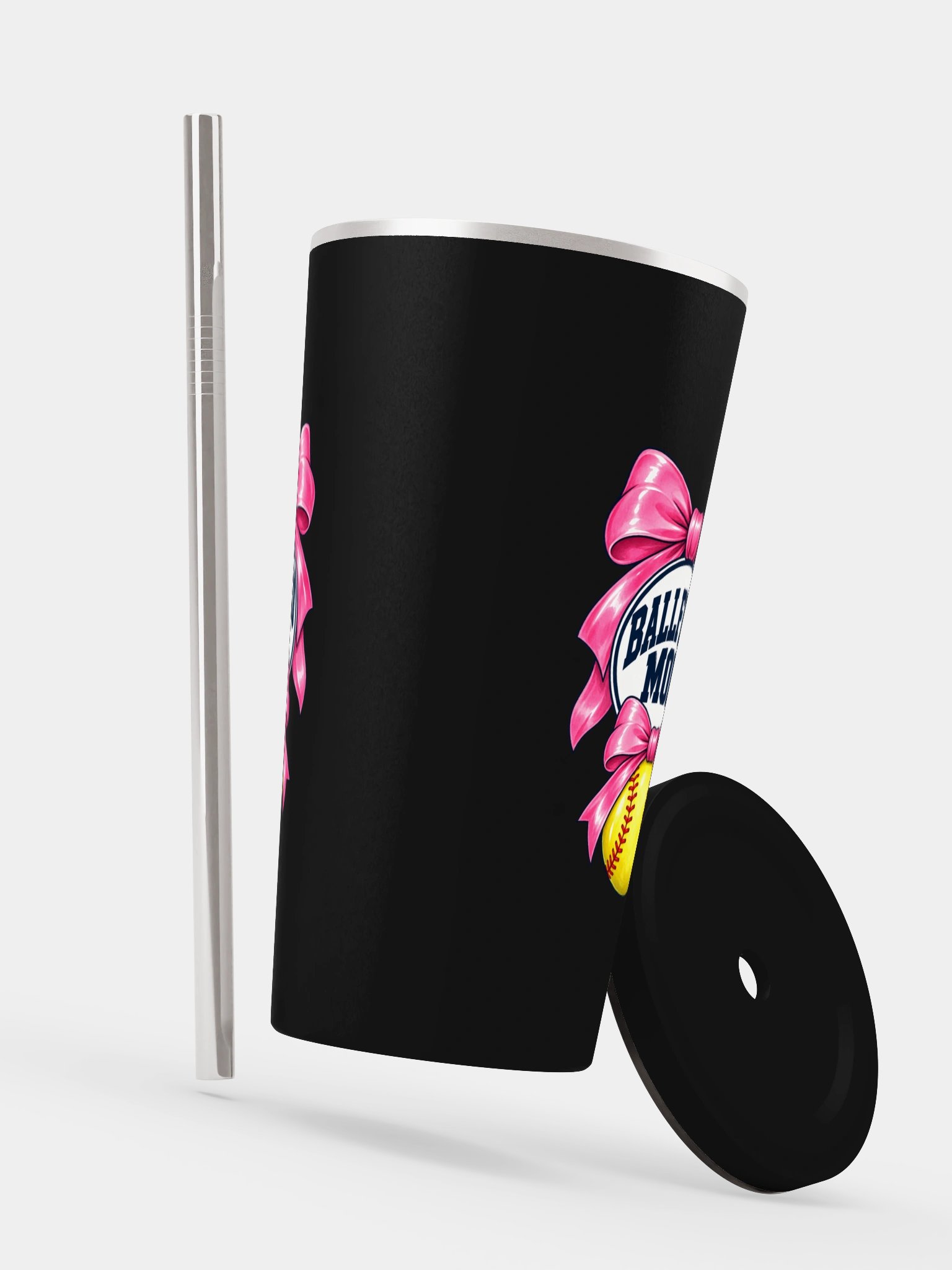 Ballfield Mom Softball Bow Tumbler | Cup with Straw product image (6)