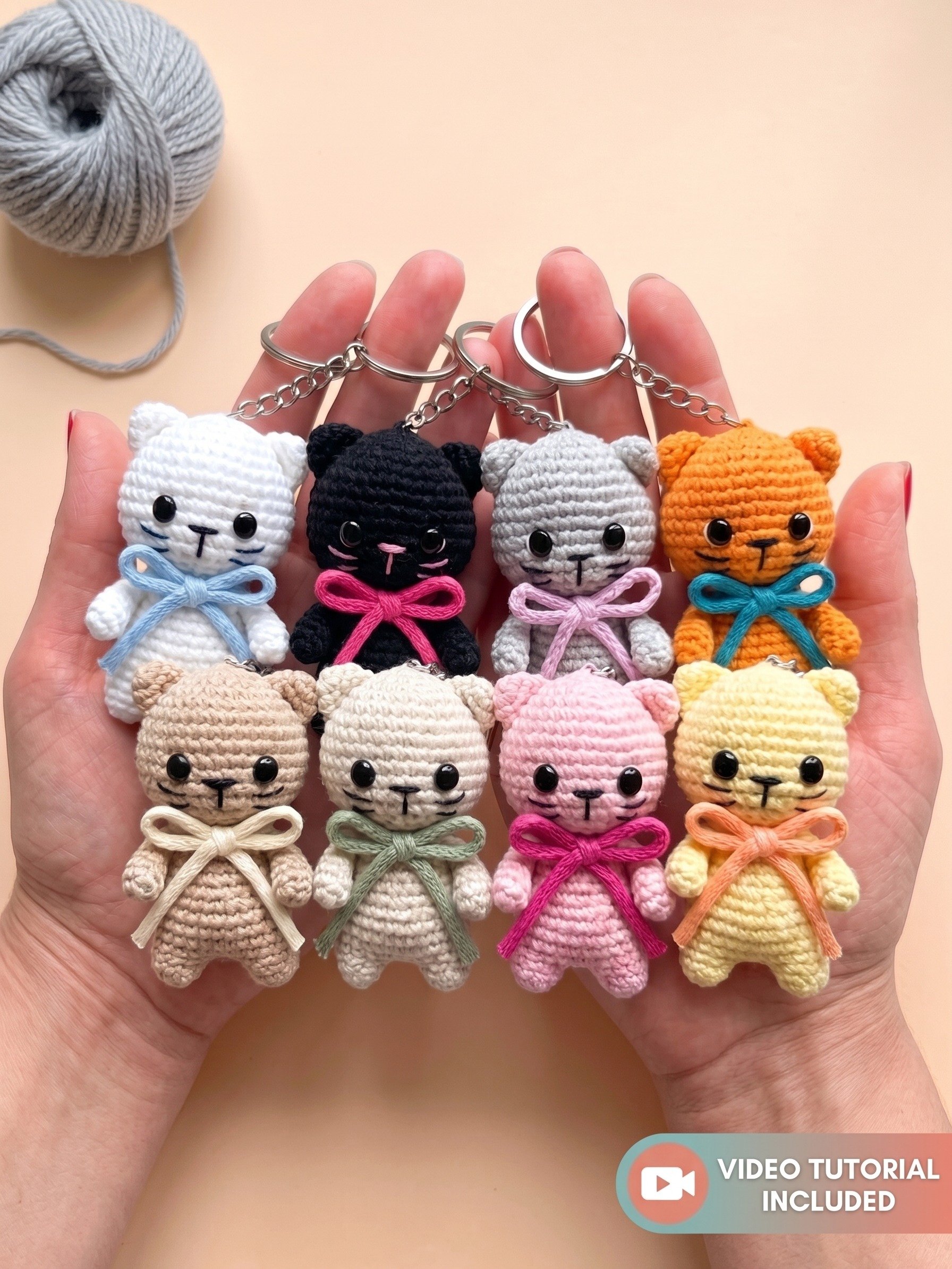 Crochet Cat Keychain Pattern PDF with Video Tutorial product image (1)