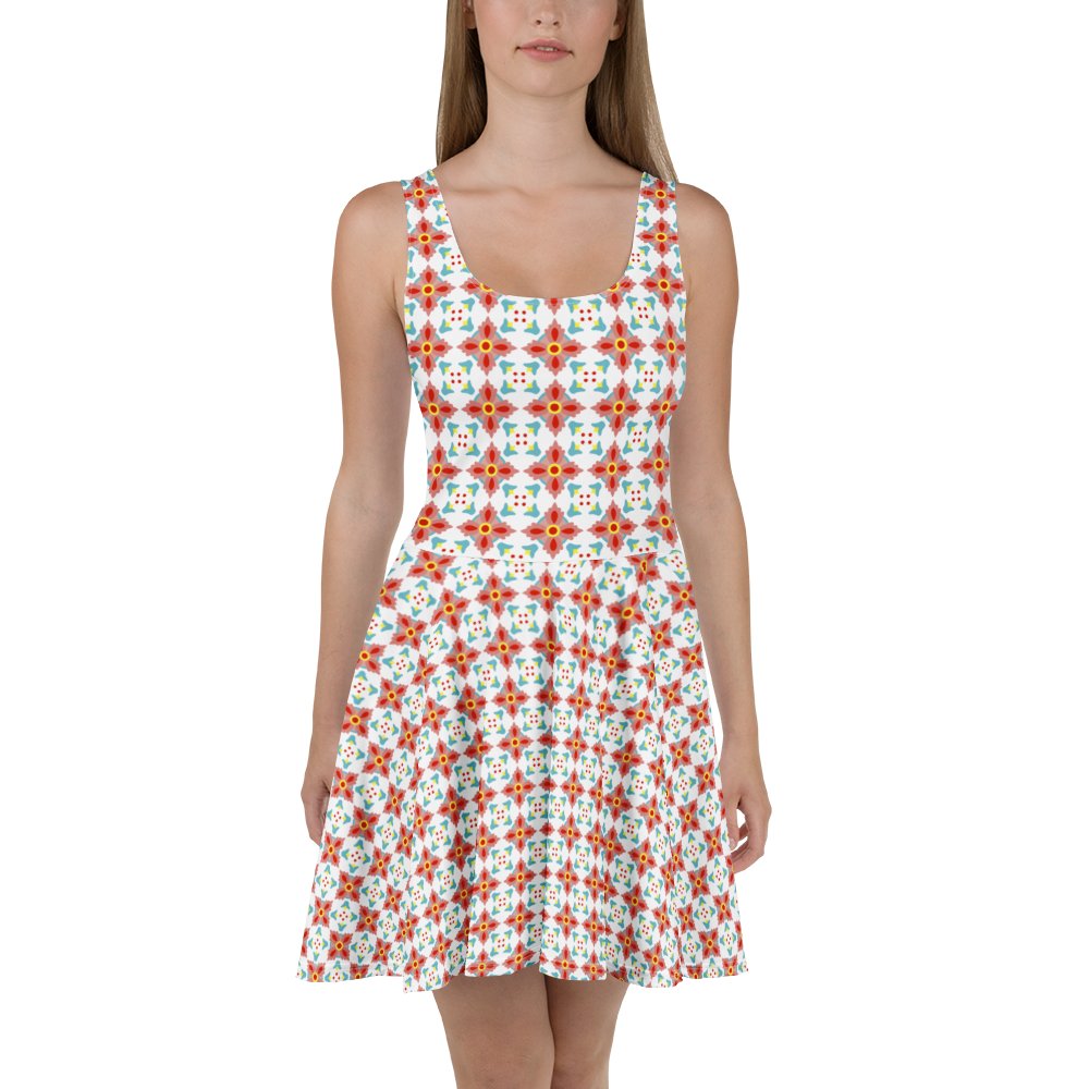 Retro Red Yellow & Cyan Floral Dress product image (1)