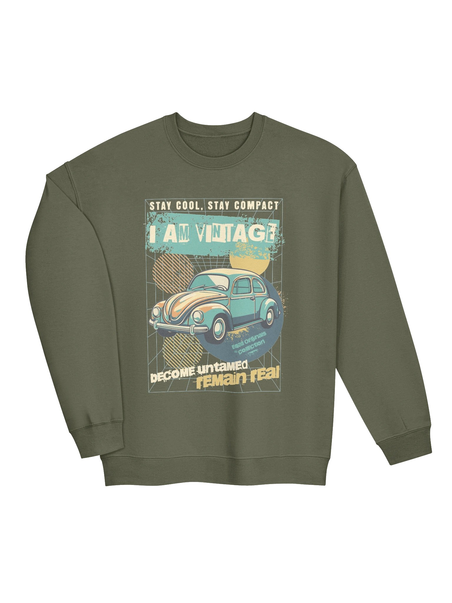 Vintage Car(e) Mid-weight Sweatshirt by EQALL® Originals _Green_Beige_Yellow product image (1)