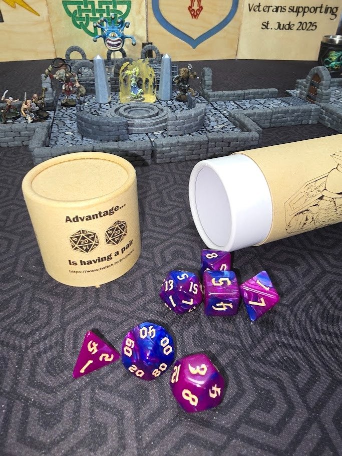 Dwarf Paladin Dice Tube with set of dice. product image (2)