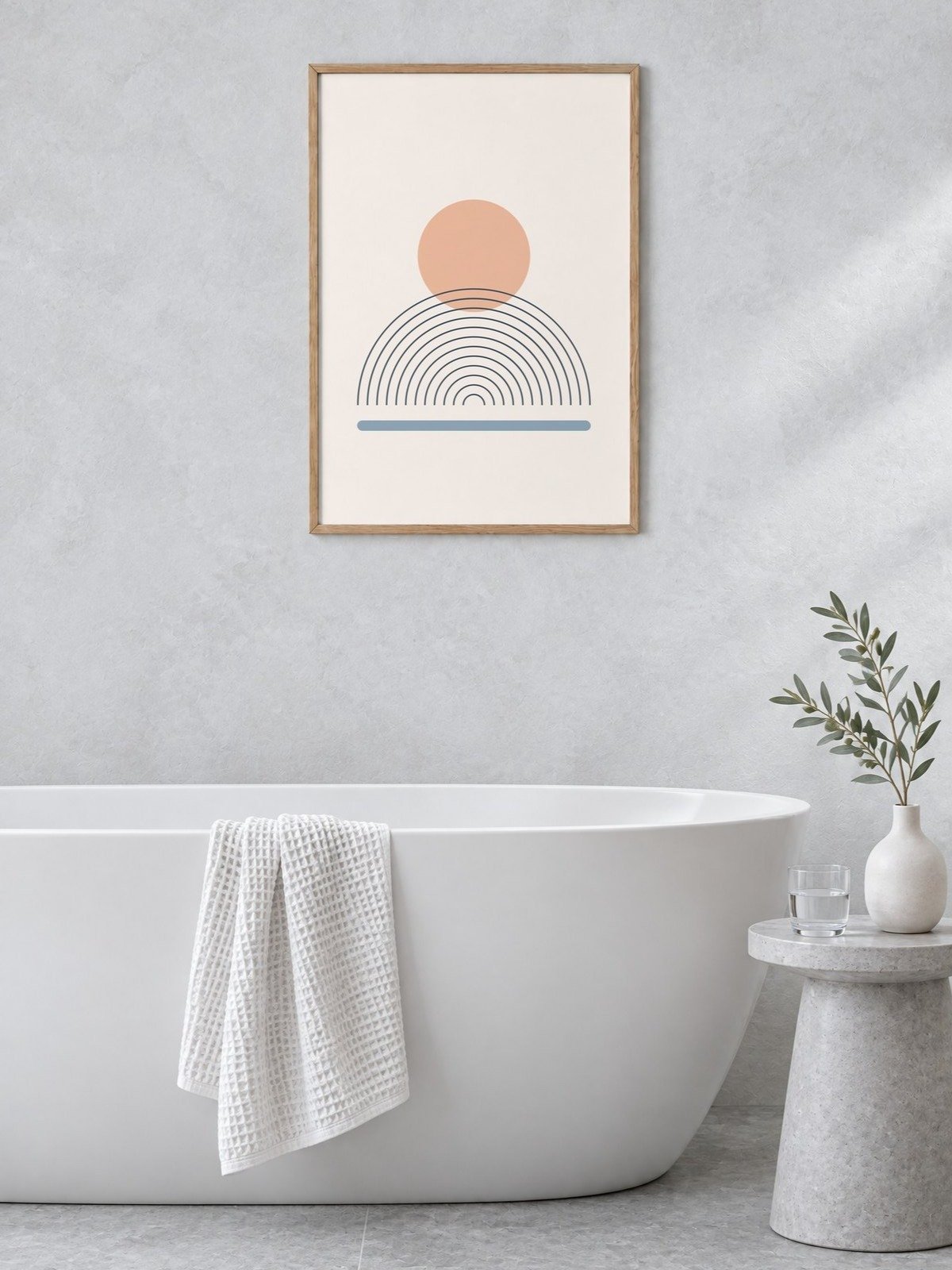Peach Sunrise Rainbow Print | Dusty Blue Bathroom Wall Art product image (2)