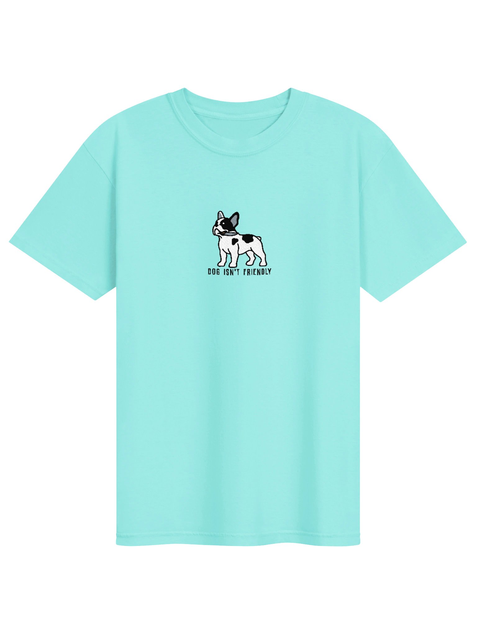 Dog Isn't Friendly Funny Chibi-Style Embroidered T-Shirt for French Bulldog(Pied, Black) Owners product image (91)