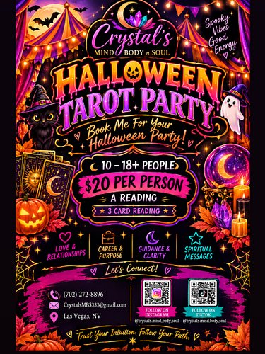 🎃🔮 HALLOWEEN TAROT PARTY! 🔮🎃

Gather your crew, dress up, and let’s see what the cards have to say! 👻🃏✨

🎃 $20 PER PERSON — H...