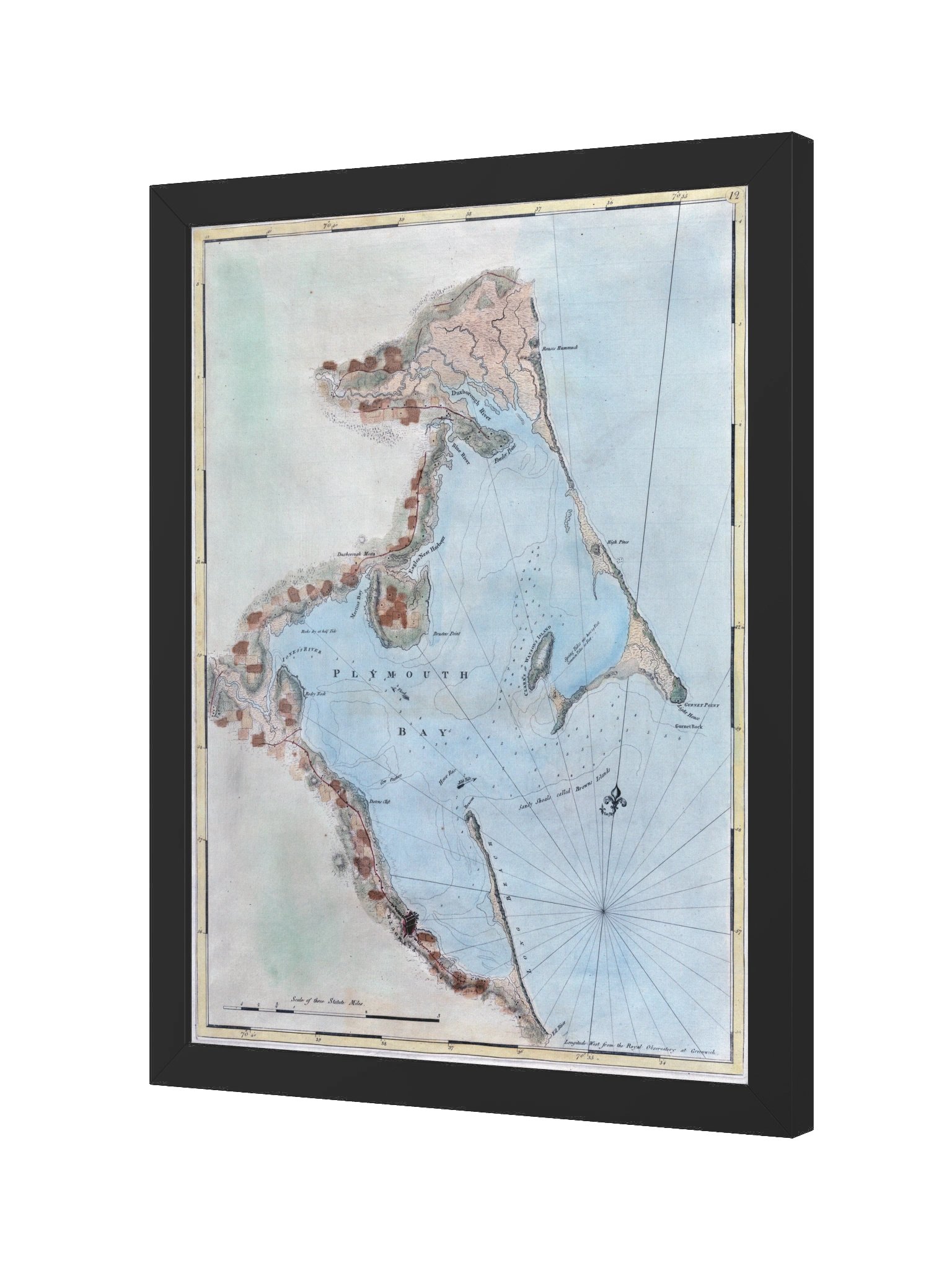 Plymouth Bay Nautical Chart Framed Poster product image (9)
