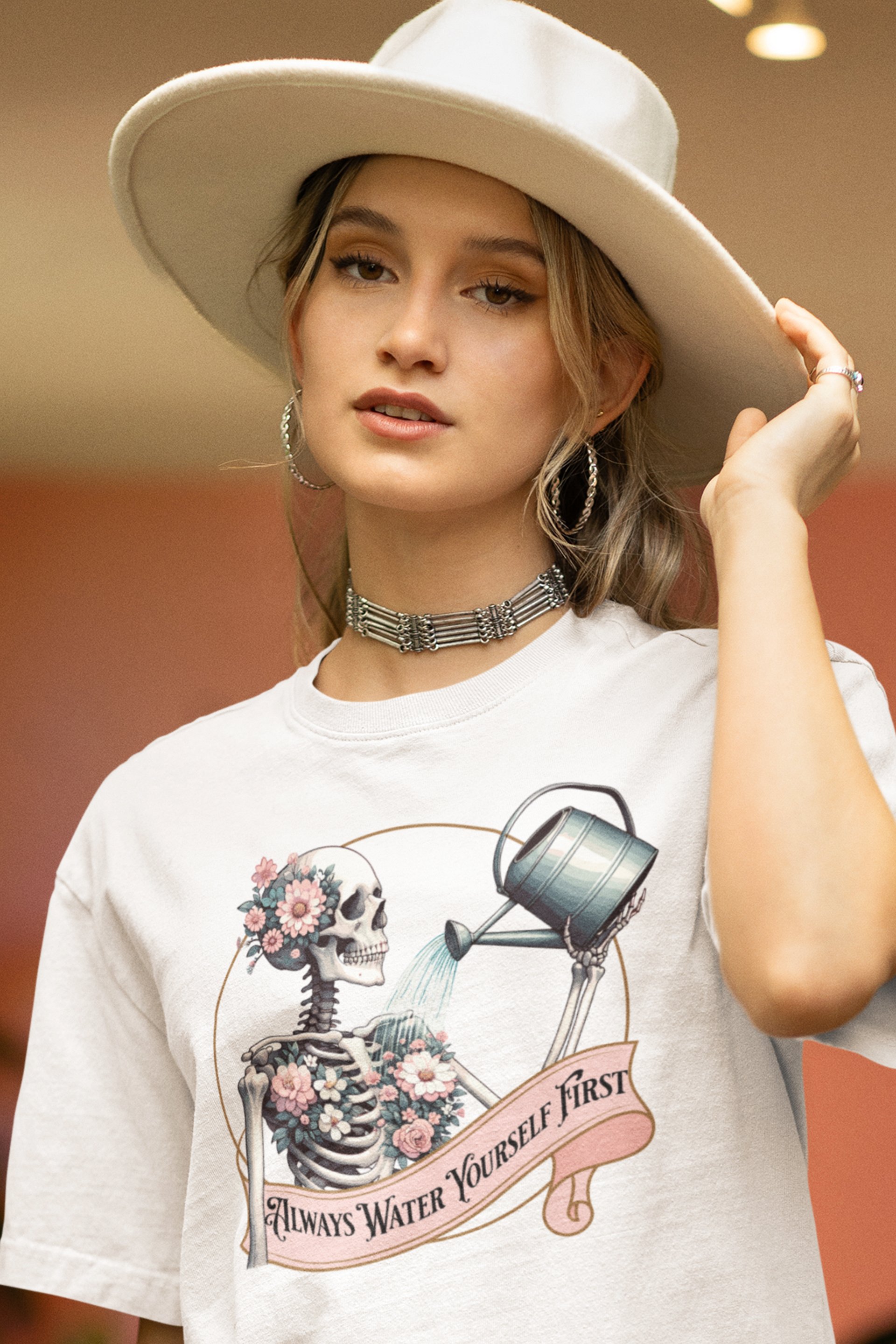 Always Water Yourself First Skeleton Floral Graphic Tee" product image (2)