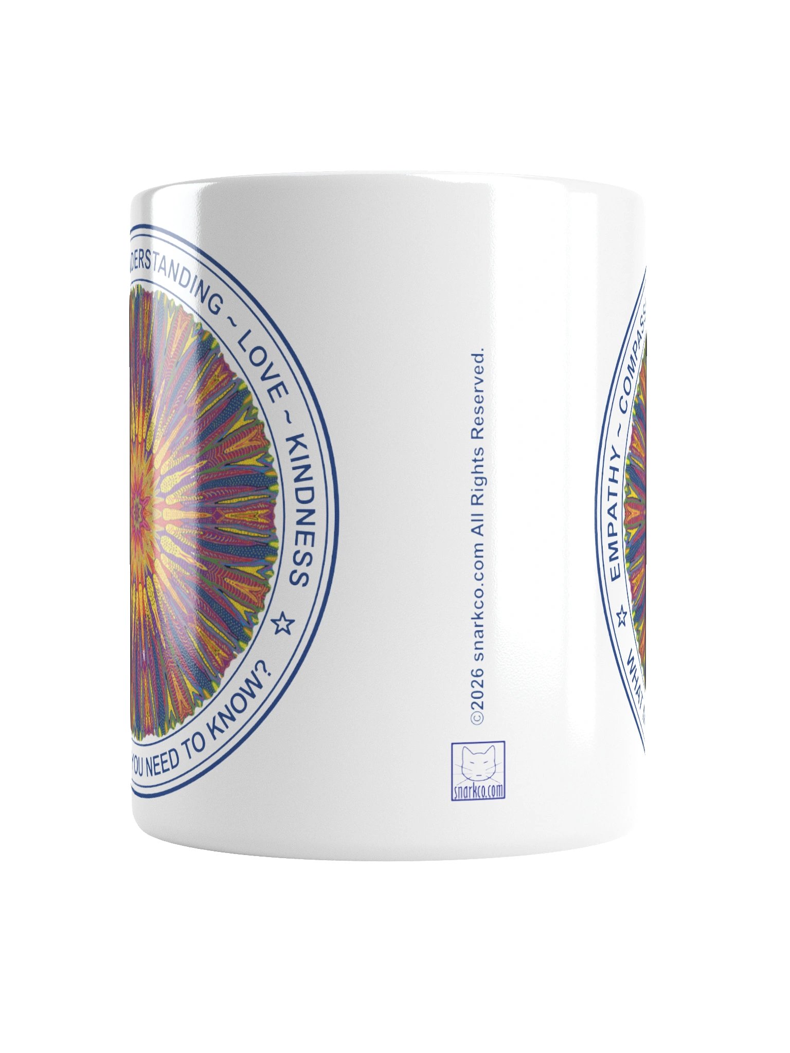White Ceramic Inspirational mug says: "Empathy, Compassion, Understanding, Love, Kindness. What more do you need to know?" product image (3)