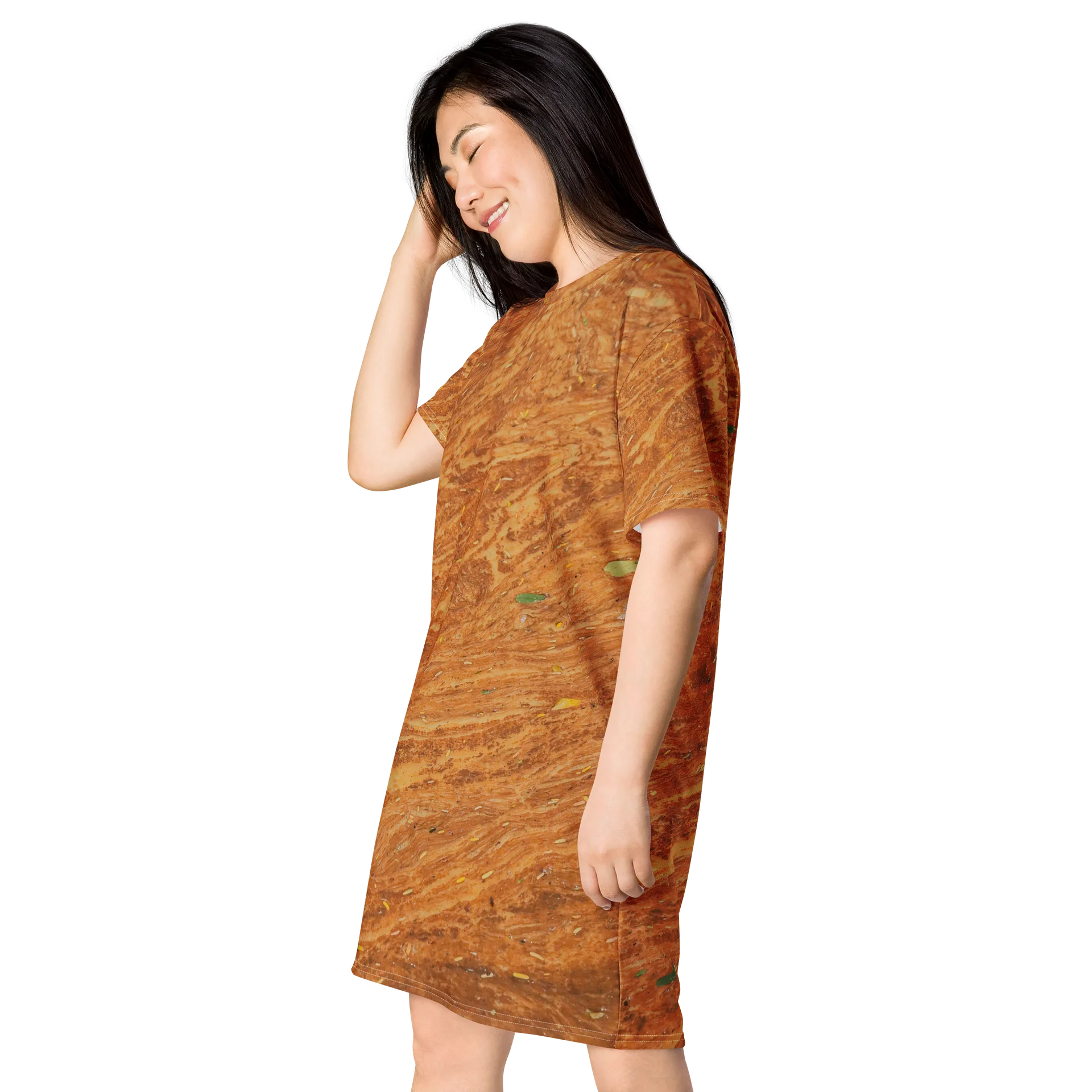 Terracotta Tea All-Over Print Warm Rust & Leaf Relaxed Fit Dress T-Shirt product image (3)
