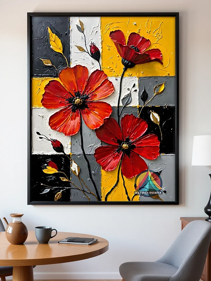 Bold Blooms & Retro Hues – Textured Floral Wall Art on Geometric Color Block Background product image (2)