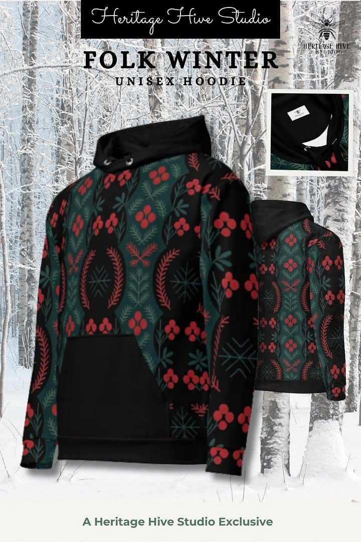 Festive Folk Art Hoodie – Holly & Pine Edition product image (1)
