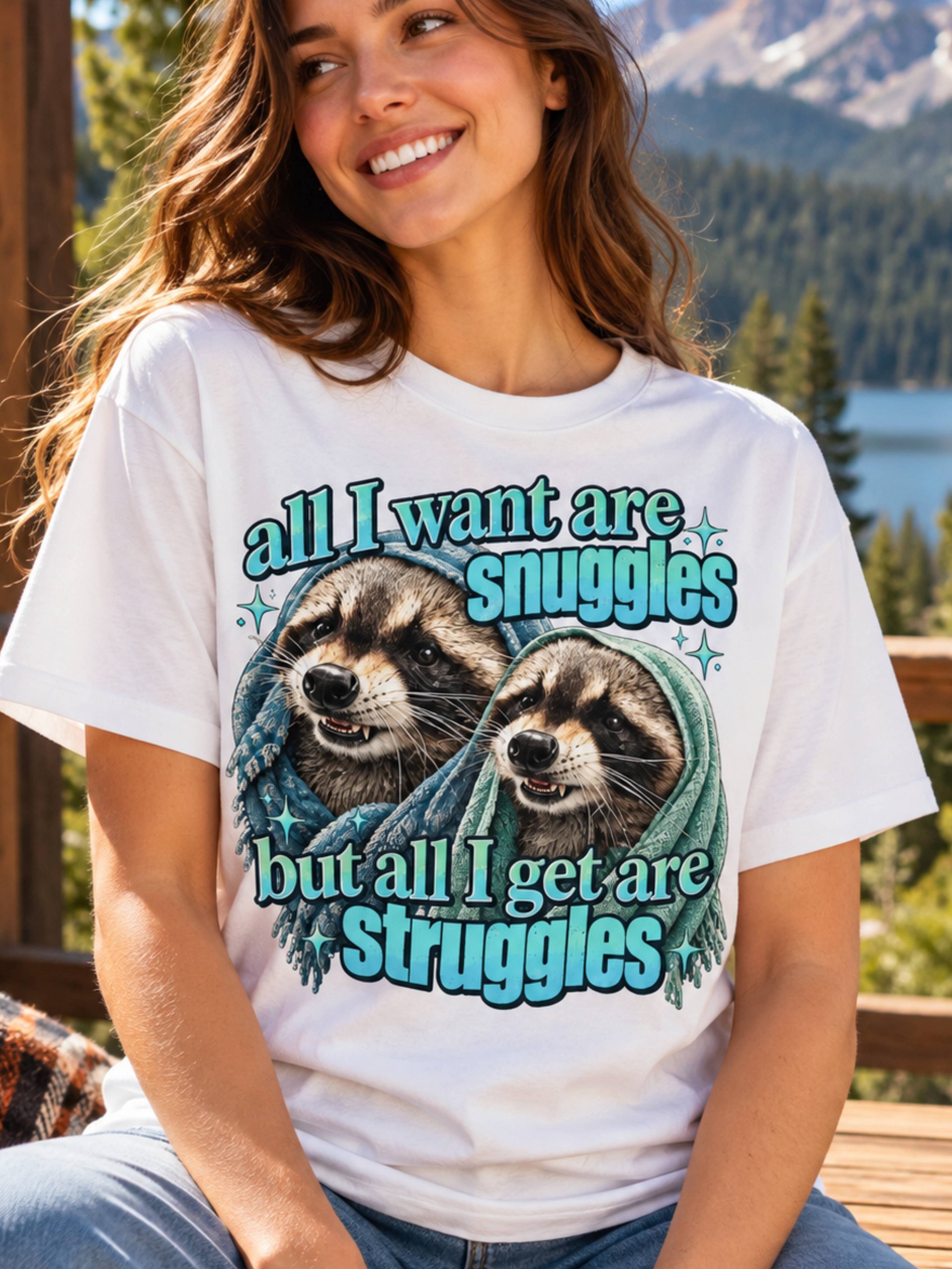 Snuggles vs. Struggles Raccoon T-Shirt product image (2)