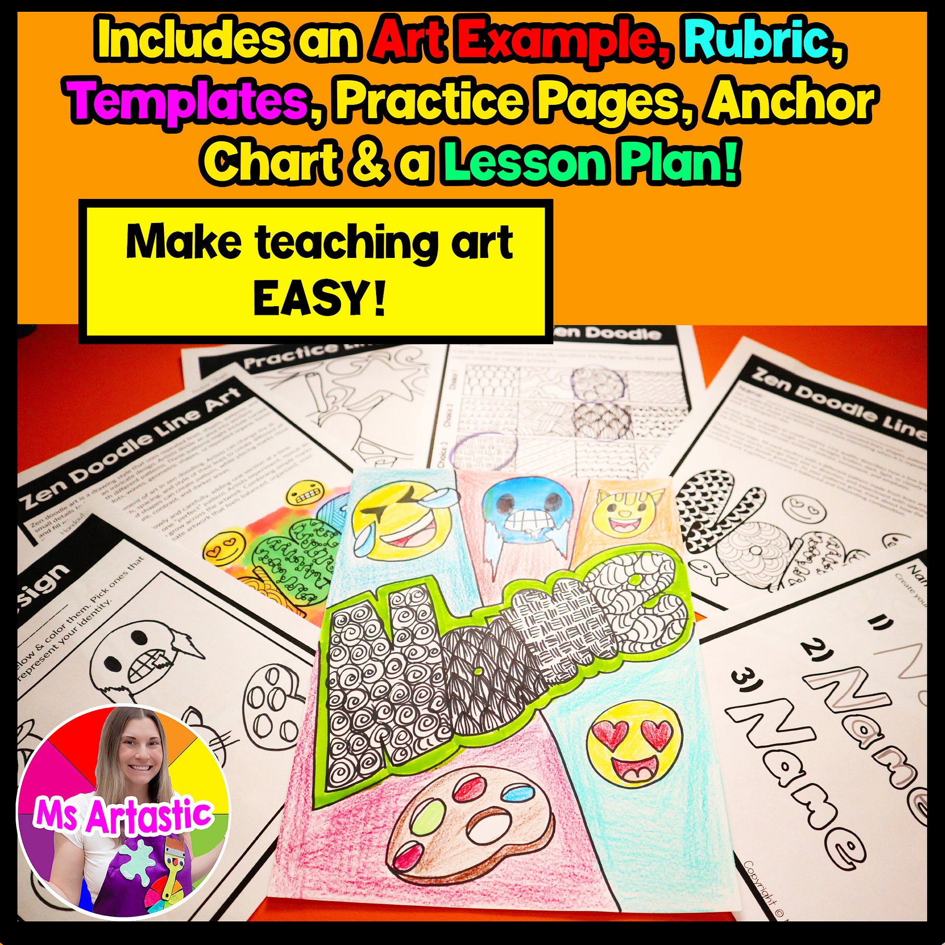 5th Grade Name Art Grade 5 Emoji Art Project Zen Doodle Line Art Back to School product image (3)