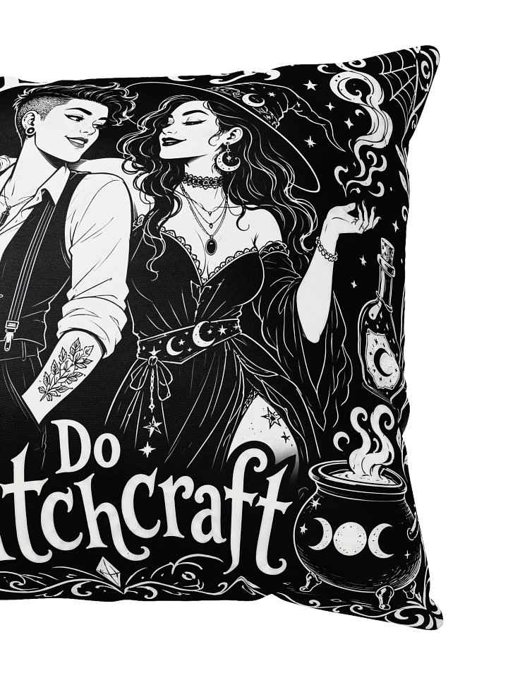 Be Gay Do Witchcraft side of the reversible Sapphic Halloween pillow