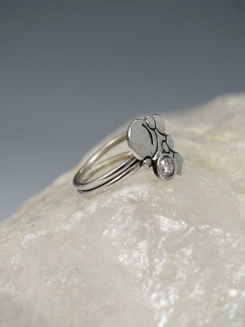 Sterling Silver Bubble Ring with White Cubic Zirconia – Delicate and Intricate product image (2)