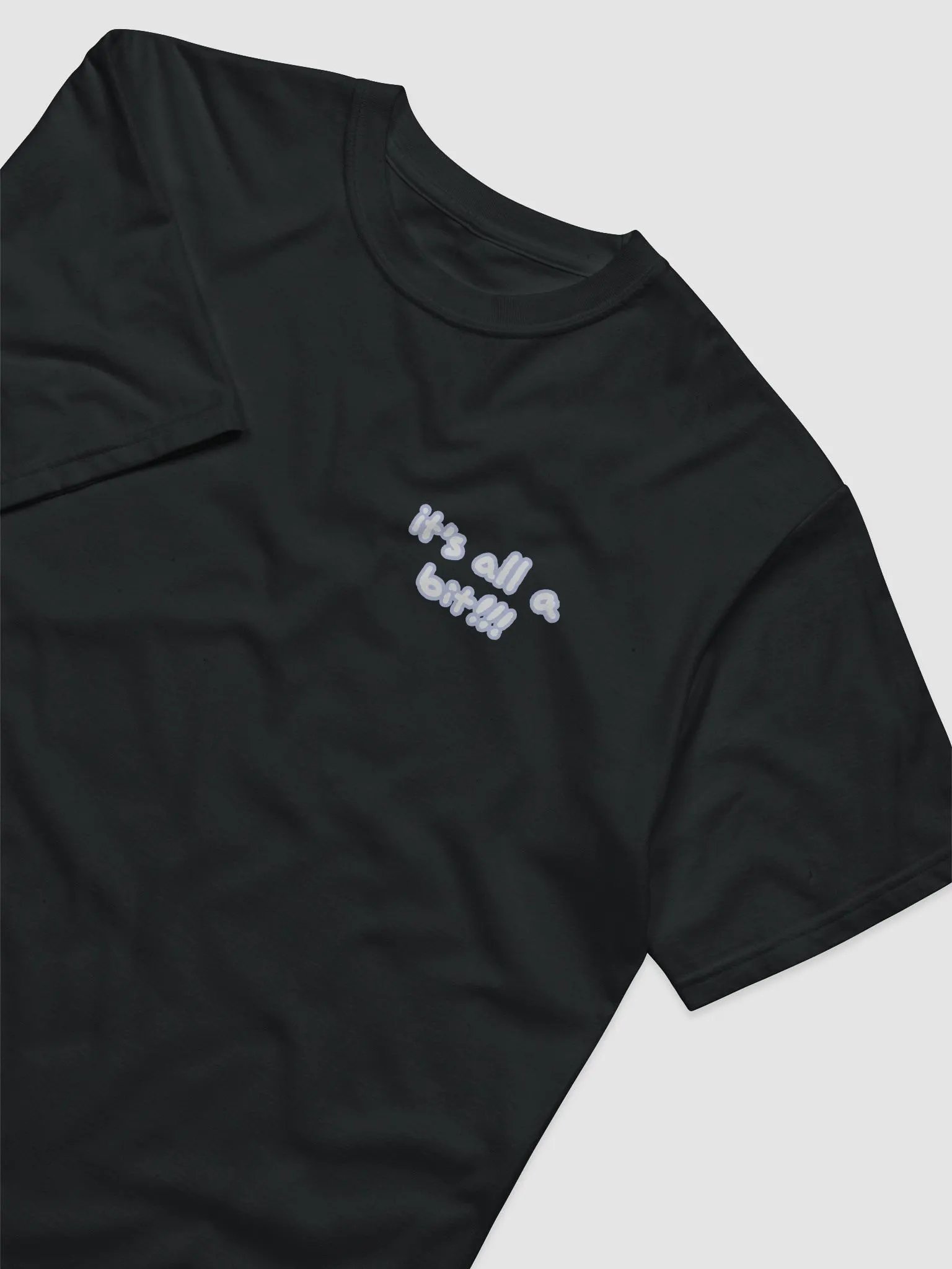 “It’s all a bit!!!” (sm. lined design, #BDCAEF) unisex eco tee product image (1)