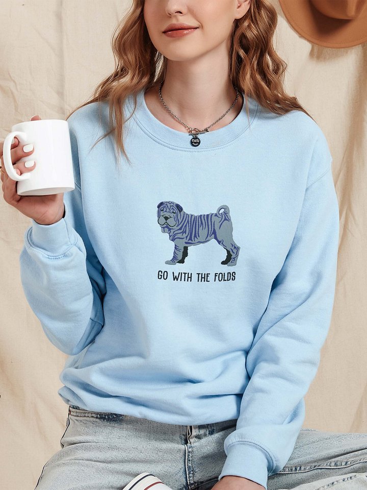 Go with the Folds Sweatshirt (Embroidered) of a Chinese Shar-Pei(Blue) product image (2)
