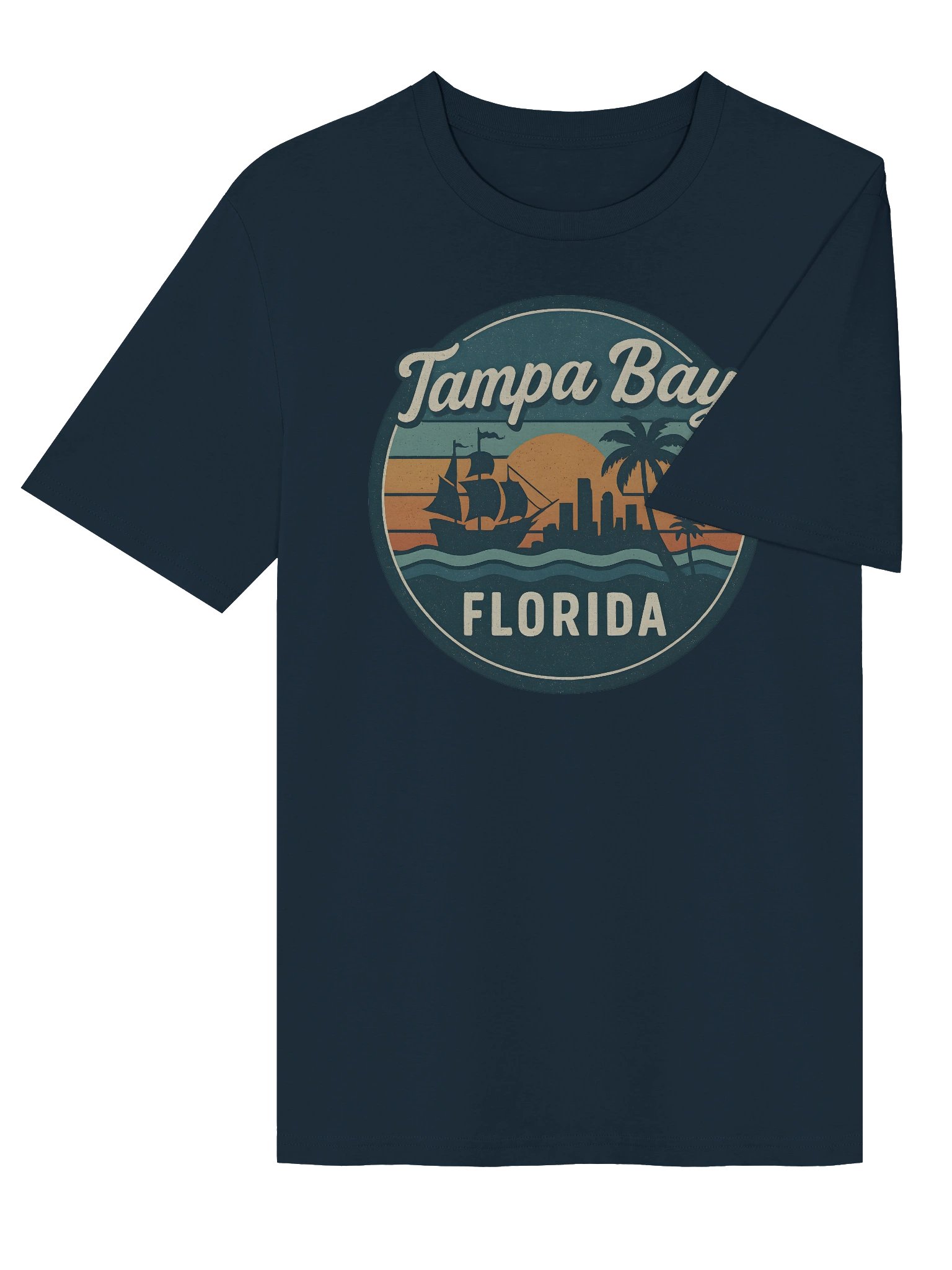 Vintage Tampa Bay Florida Sunset Design with Pirate Ship and Palm Tree Skyline T-shirt product image (4)
