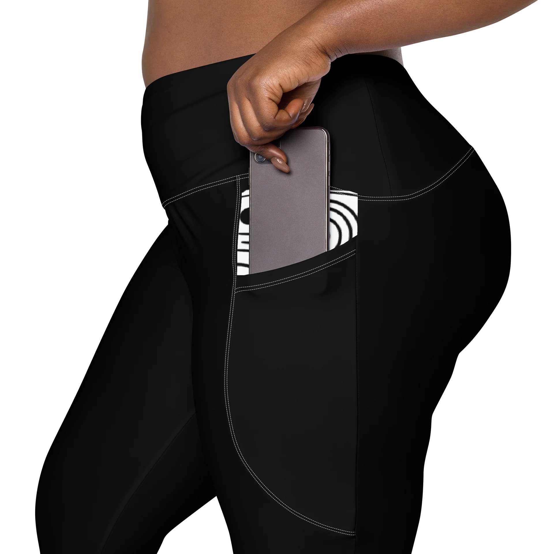CRW Black Yoga Pants with Boombox Pocket Print product image (8)