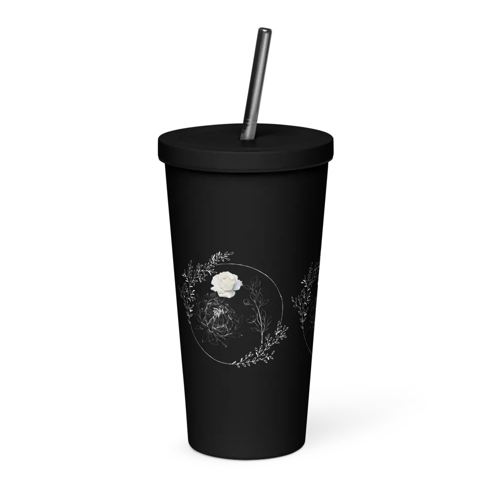 Floral White Line Tumbler with Straw product image (4)