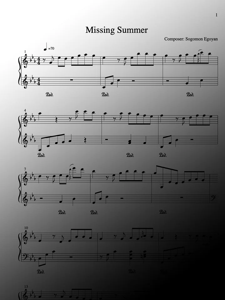 Missing Summer by Sogomon Egoyan - Piano Sheet Music product image (1)