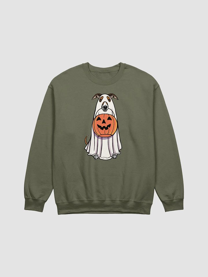 Funny Halloween Italian Greyhound(Sable) Sweatshirt | Funny Iggy Wearing a Ghost Costume and Holding a Pumpkin Basket product image (1)