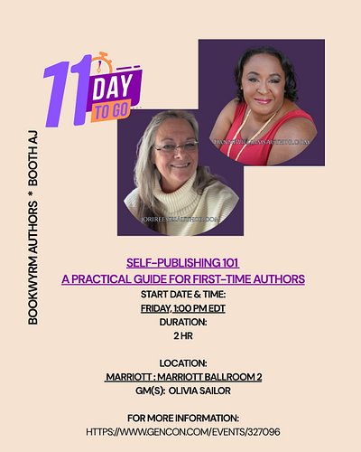 SELF PUBLISHING 101: A PRACTICAL GUIDE FOR FIRST-TIME AUTHORS.
FRIDAY @ 1:00P.M.
MARRIOTT: MARRIOTT BALLROOM 2
FOR MORE INFO:...