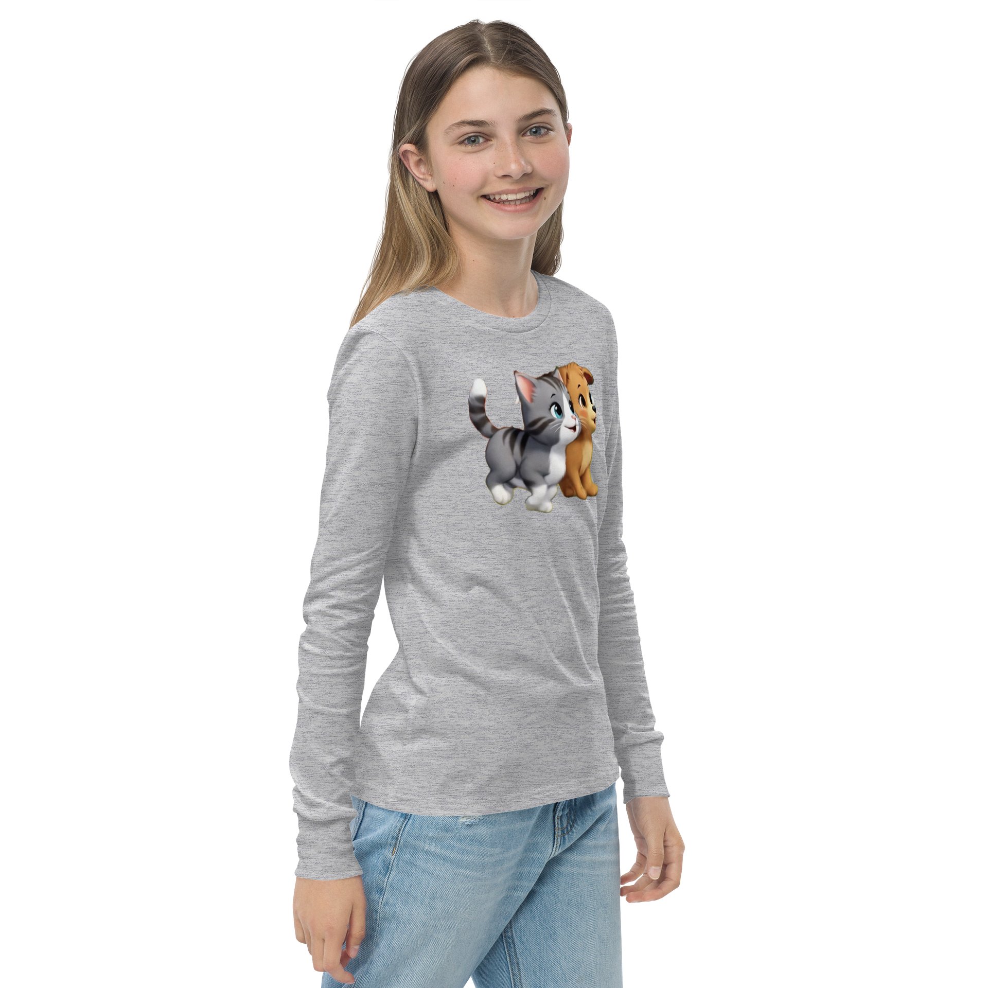 Cute Cat & Puppy Youth Long Sleeve Tee product image (4)