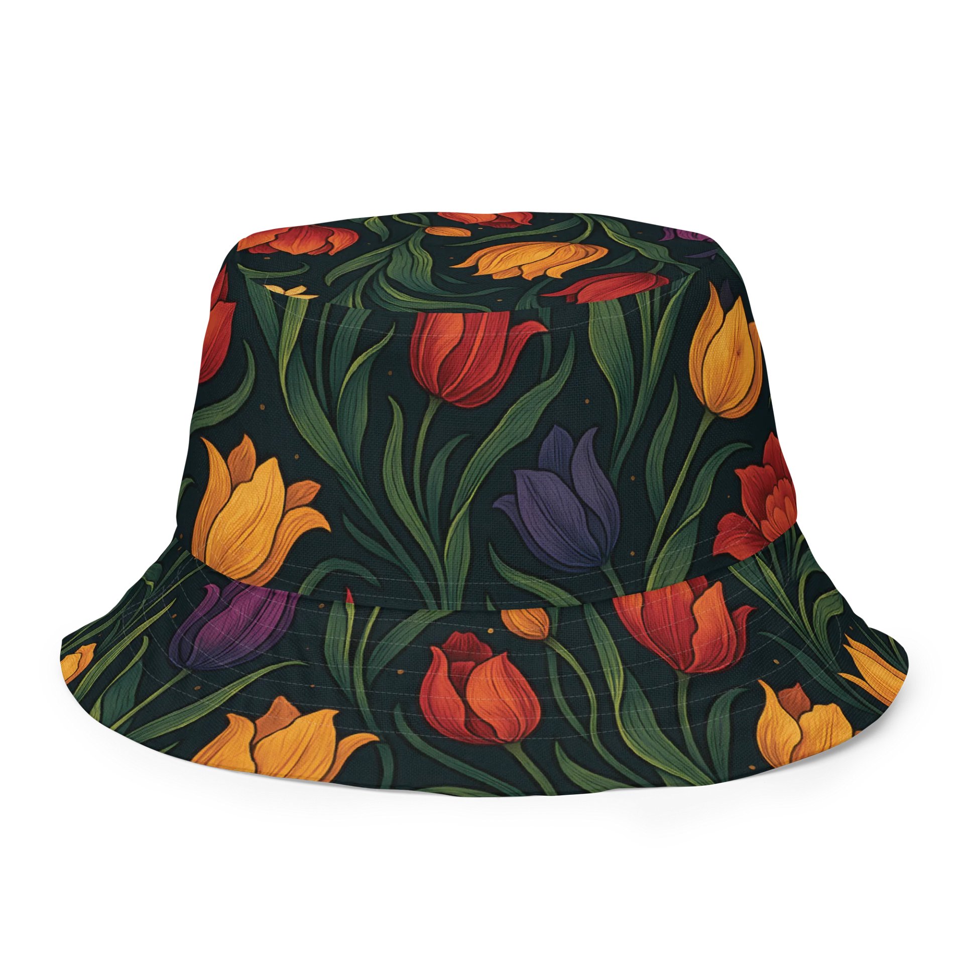 Yellow, Red, and Purple Tulips Reversible Bucket Hat – Bold Floral Sun Hat for Outdoor Style product image (7)