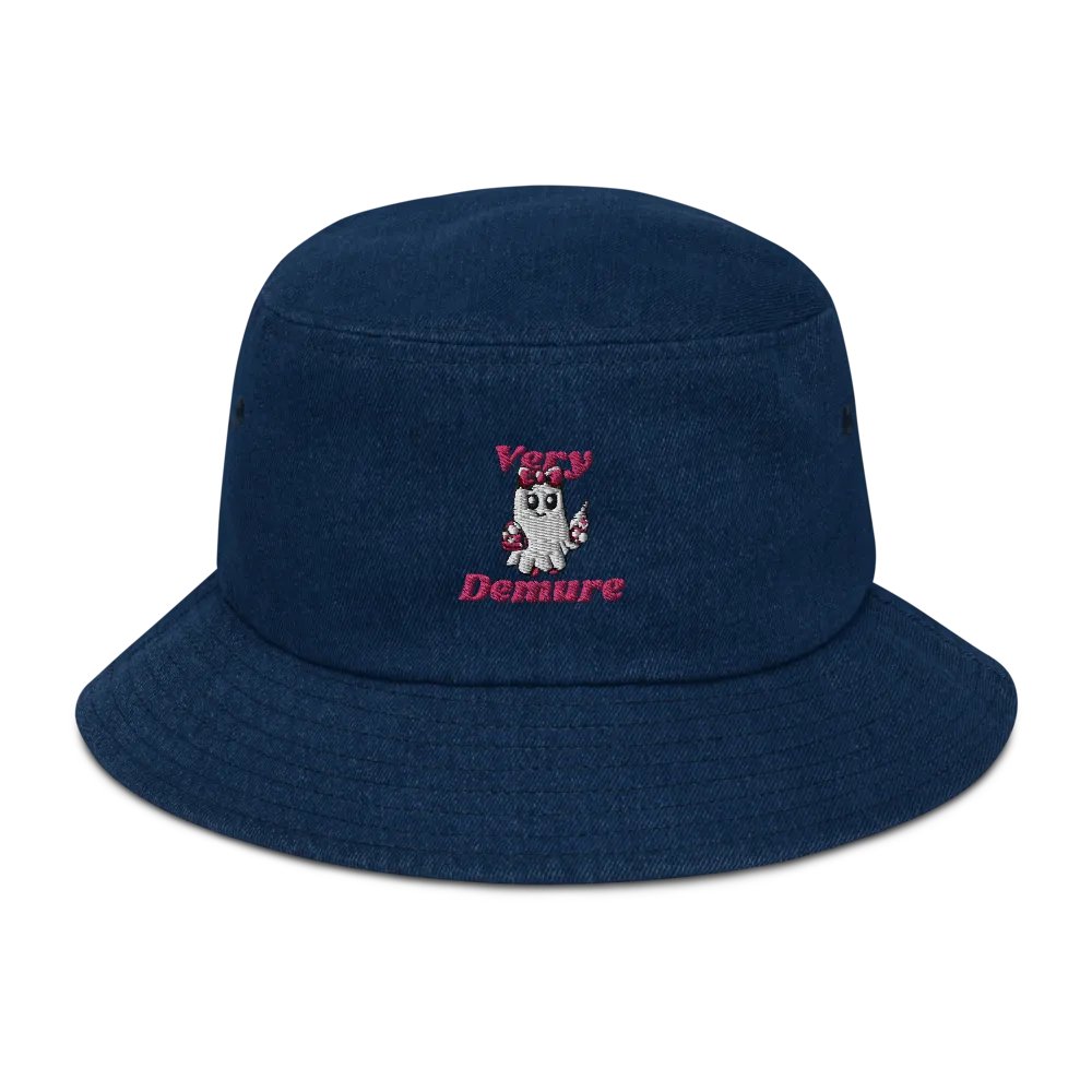Very Demure Cute Ghost Embroidered Denim Bucket Hat product image (1)
