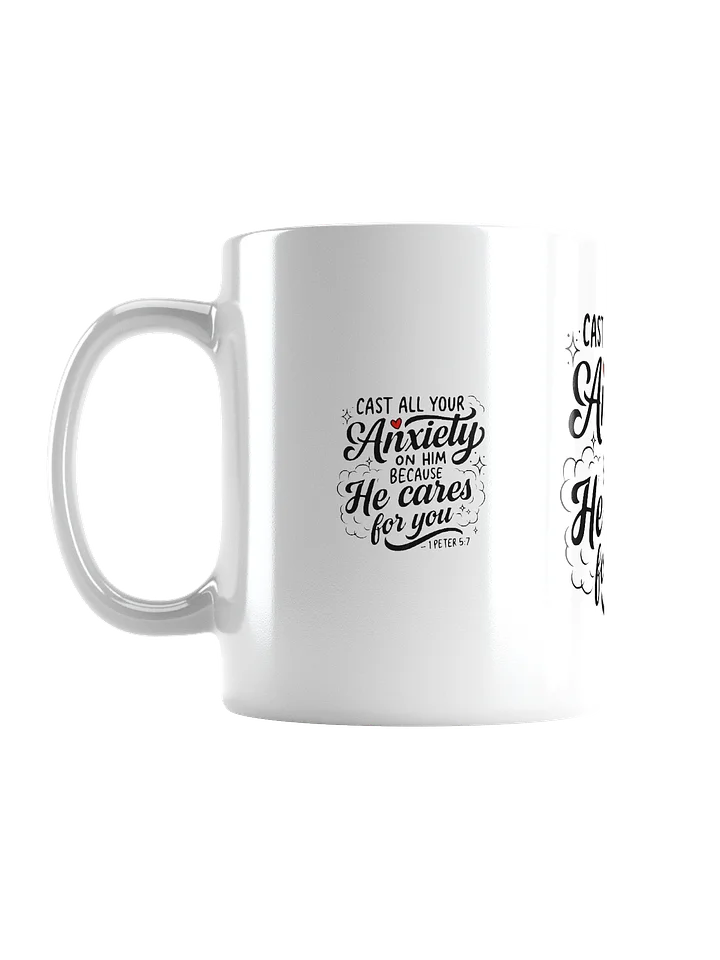Cast All Your Anxiety White Glossy Mug — 1 Peter 5:7 product image (2)