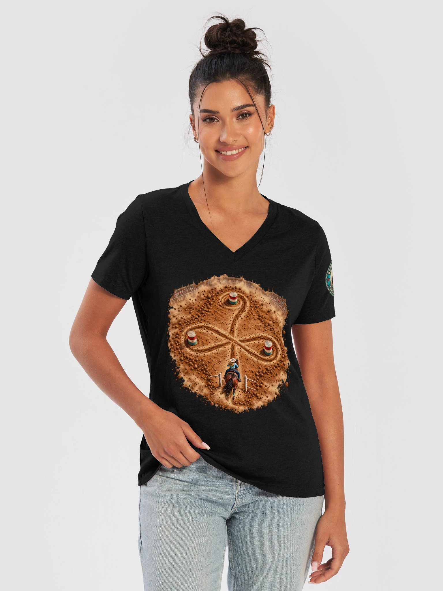 Barrel Racing V-Neck — Cloverleaf Overhead Rodeo Shirt | Broken Cowgirl™ product image (11)